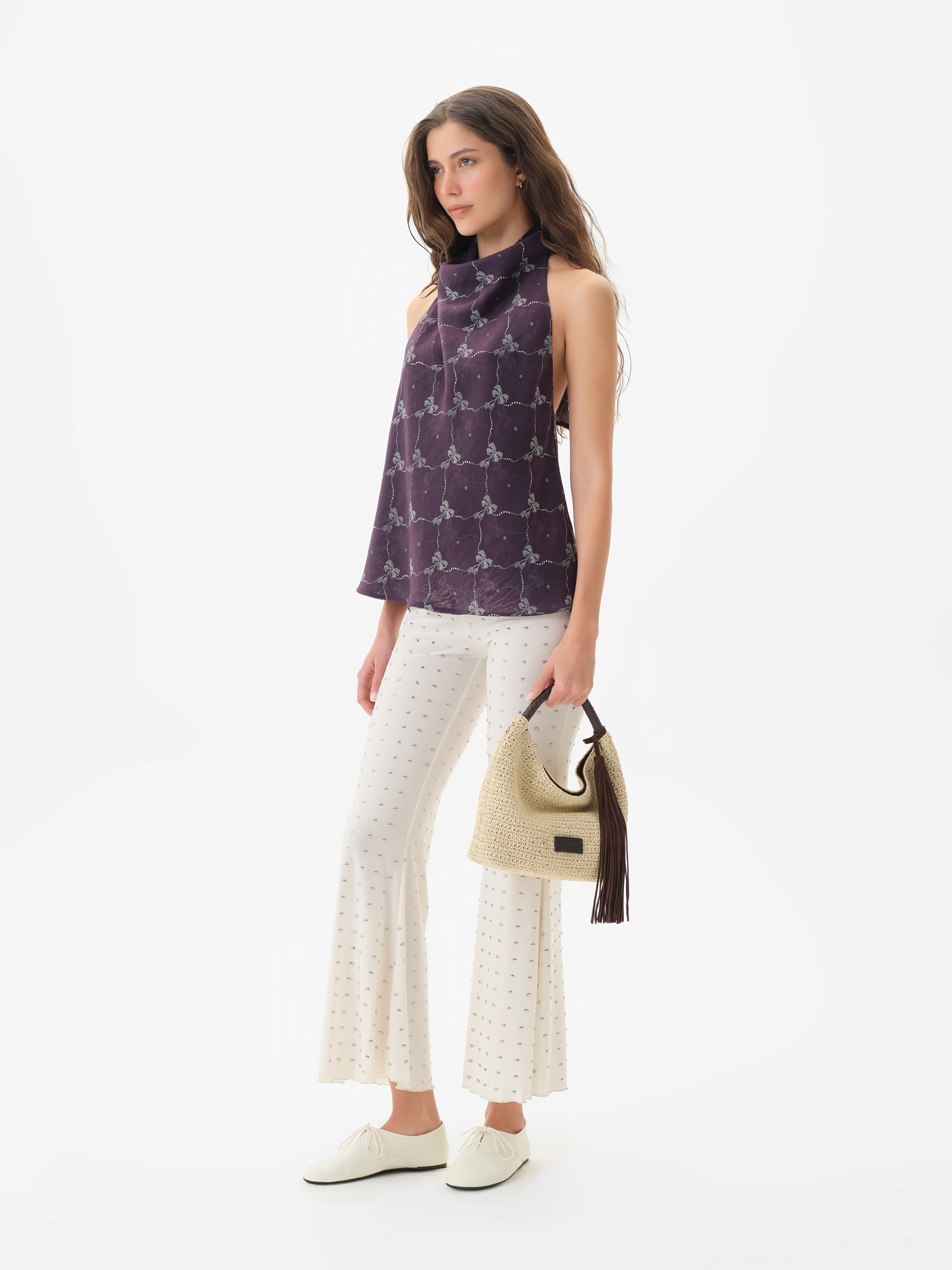 JESLYNN - Low-rise studded jersey flare pants