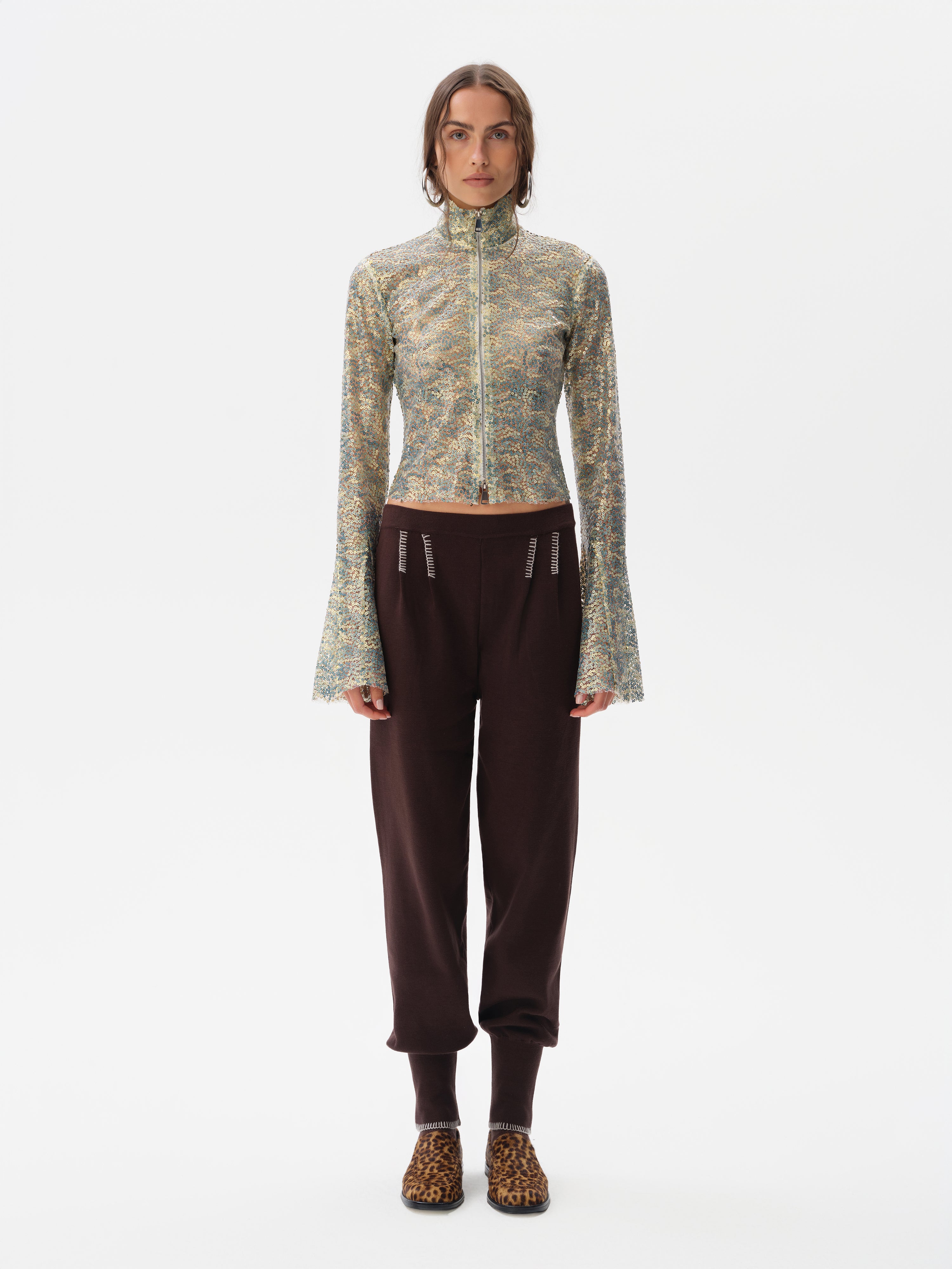 JUN - Sequined fluted top with front zipper