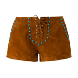 LEA - Stud detailed front-tie suede shorts