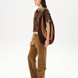 LENA - Contrast printed collar velvet devoré short-sleeve polo