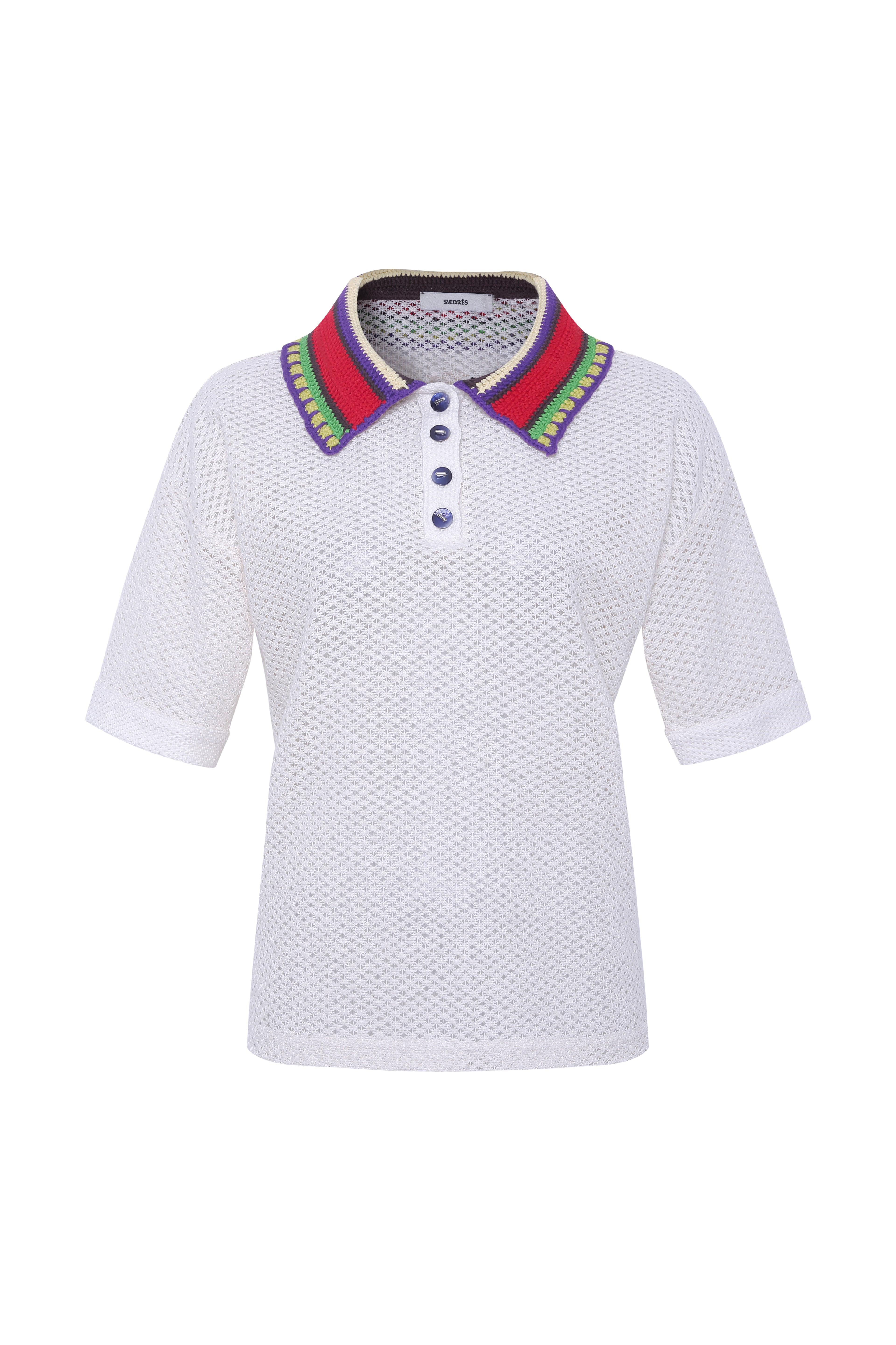 LEO - Boxy fit short-sleeve polo in textured knit and contrast crochet collar