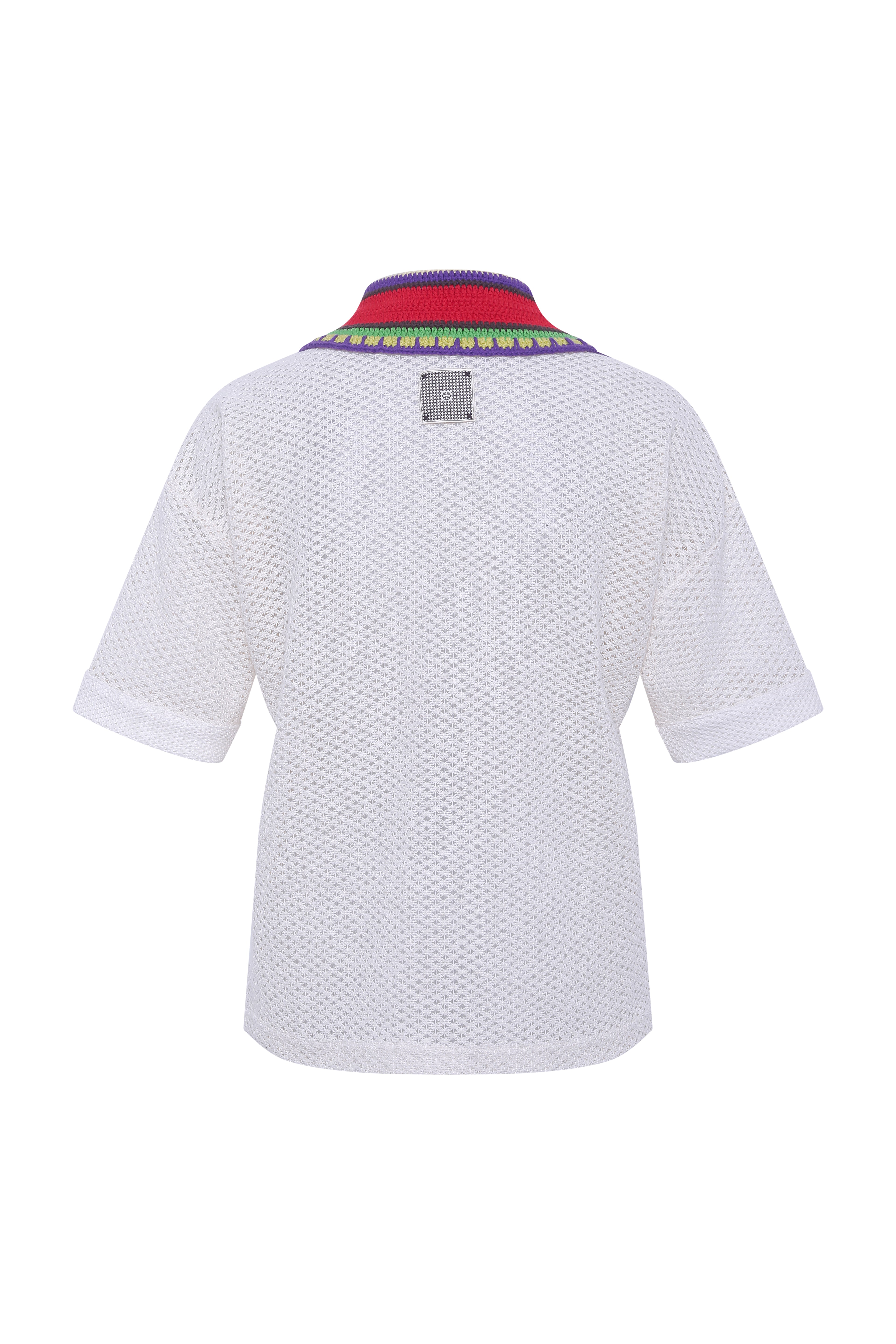 LEO - Boxy fit short-sleeve polo in textured knit and contrast crochet collar
