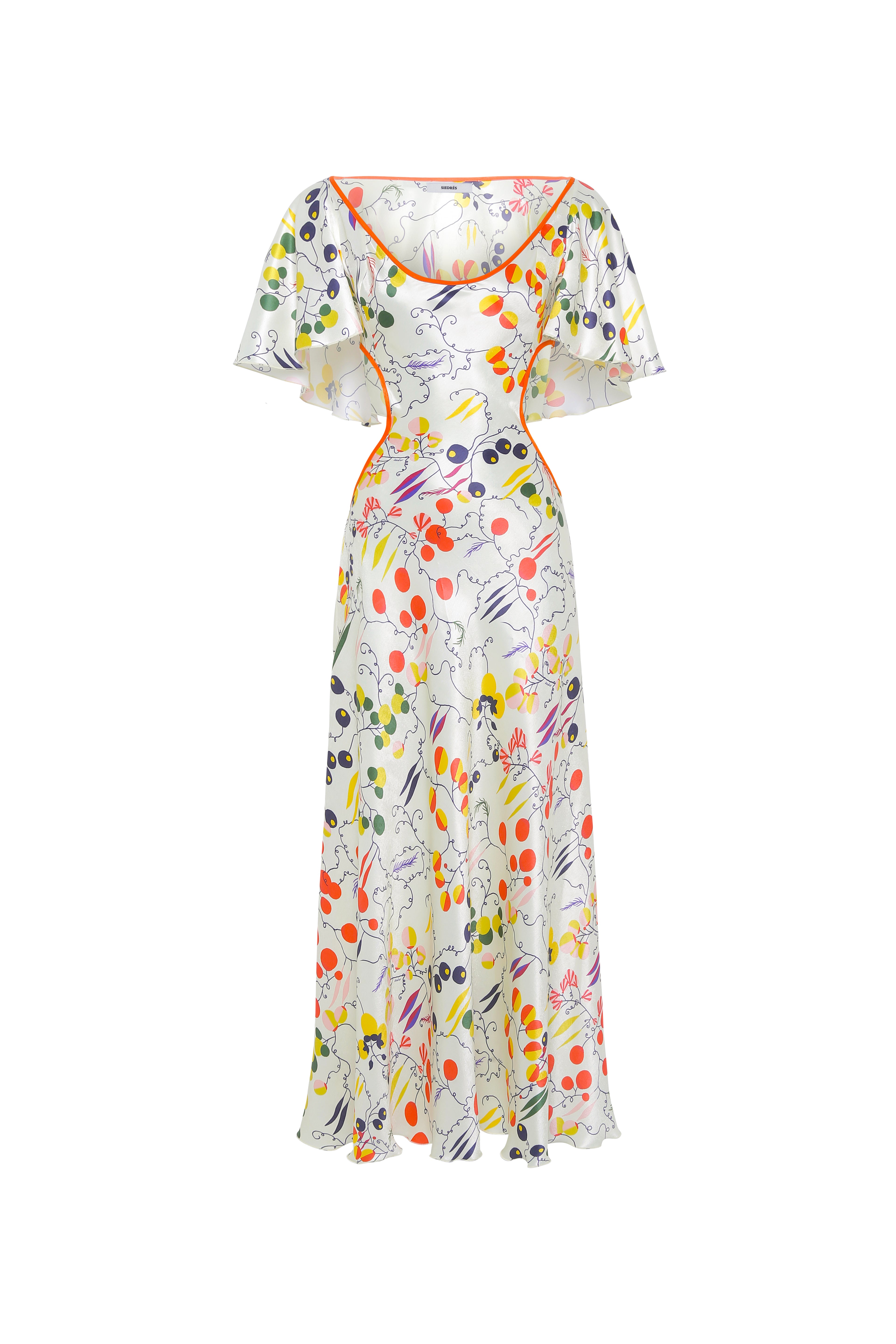 LIDIA - Printed midi satin dress with side cuts