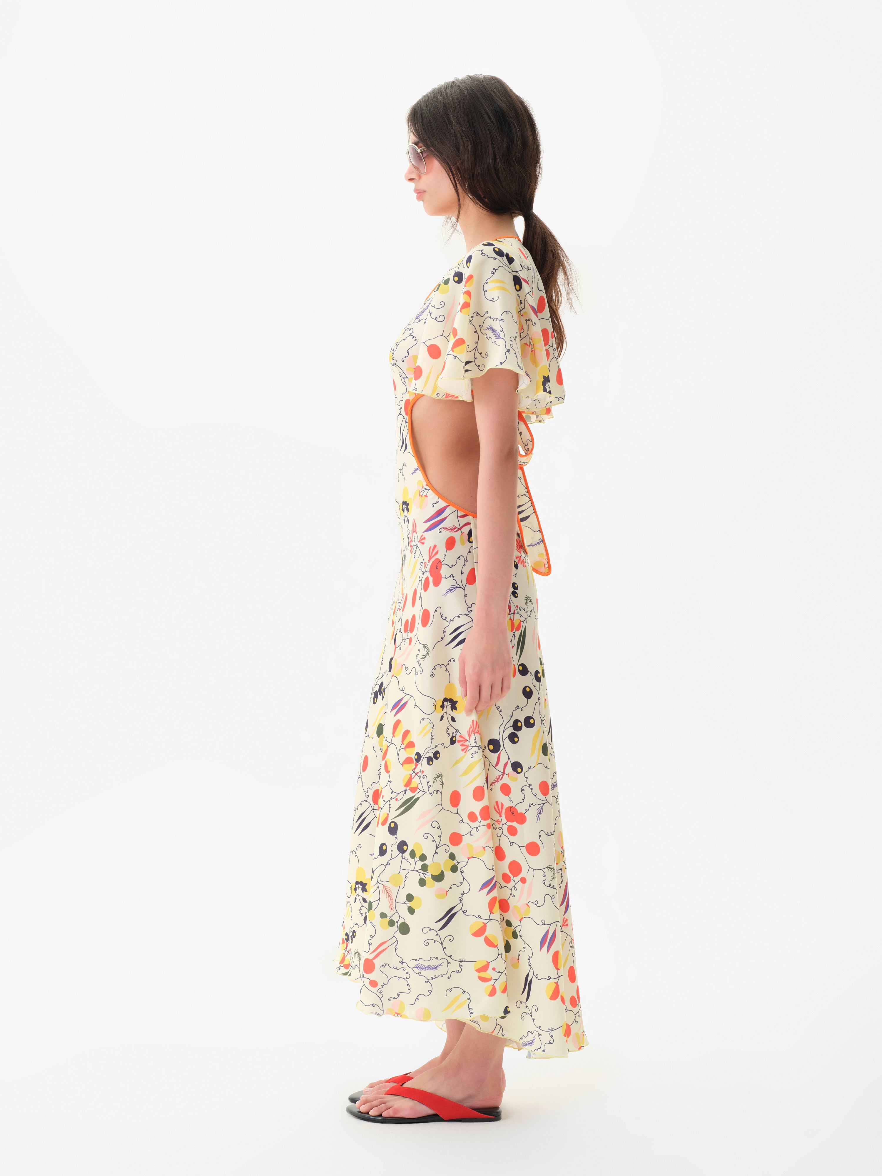 LIDIA - Printed midi satin dress with side cuts