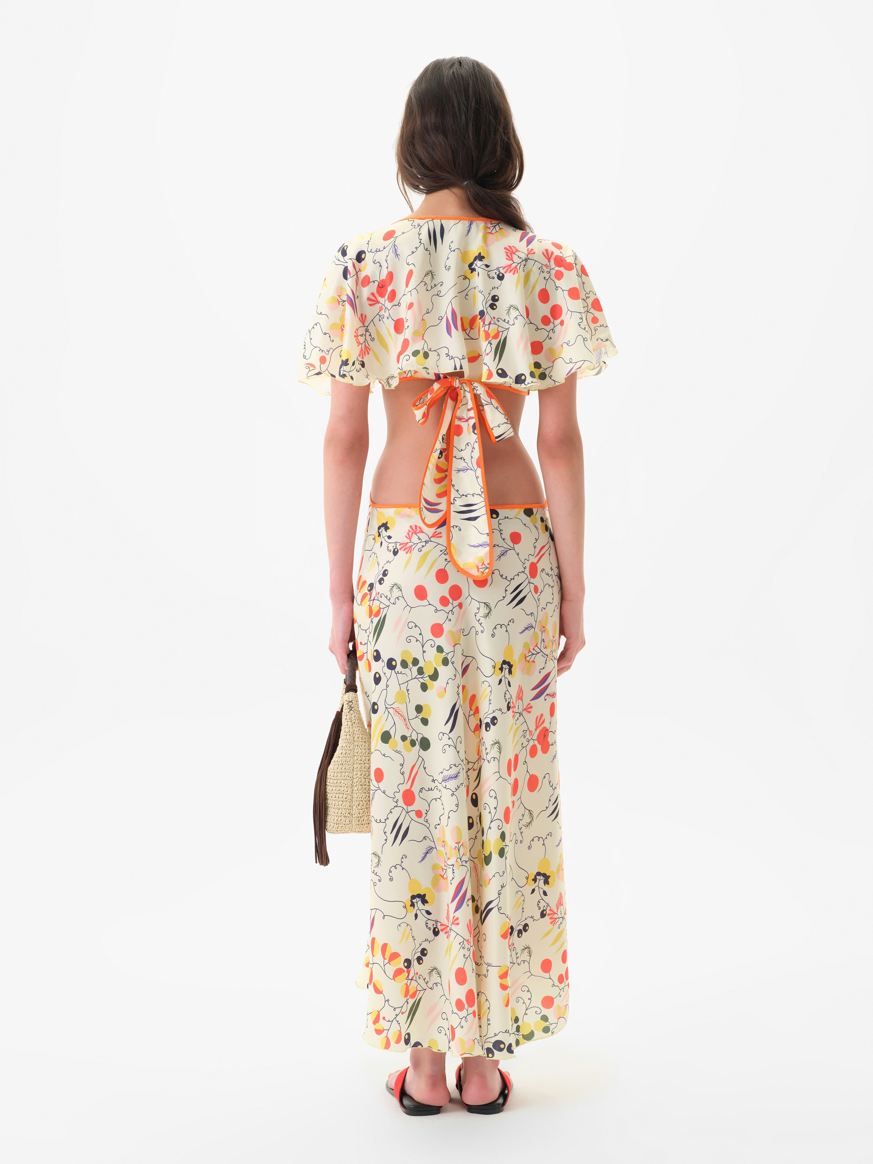 LIDIA - Printed midi satin dress with side cuts