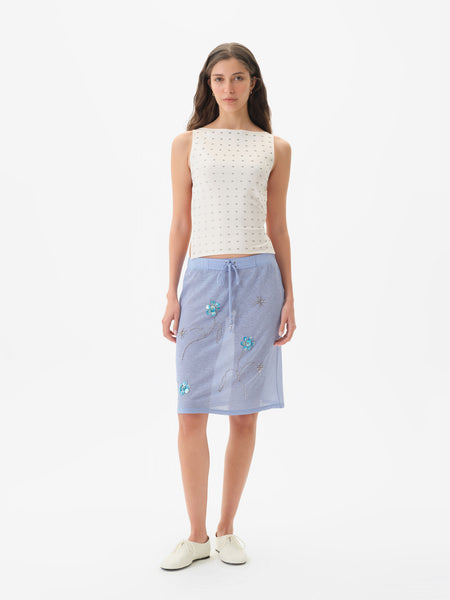 LIZ - Embroidered semi sheer mesh midi skirt by SIEDRÉS | Official