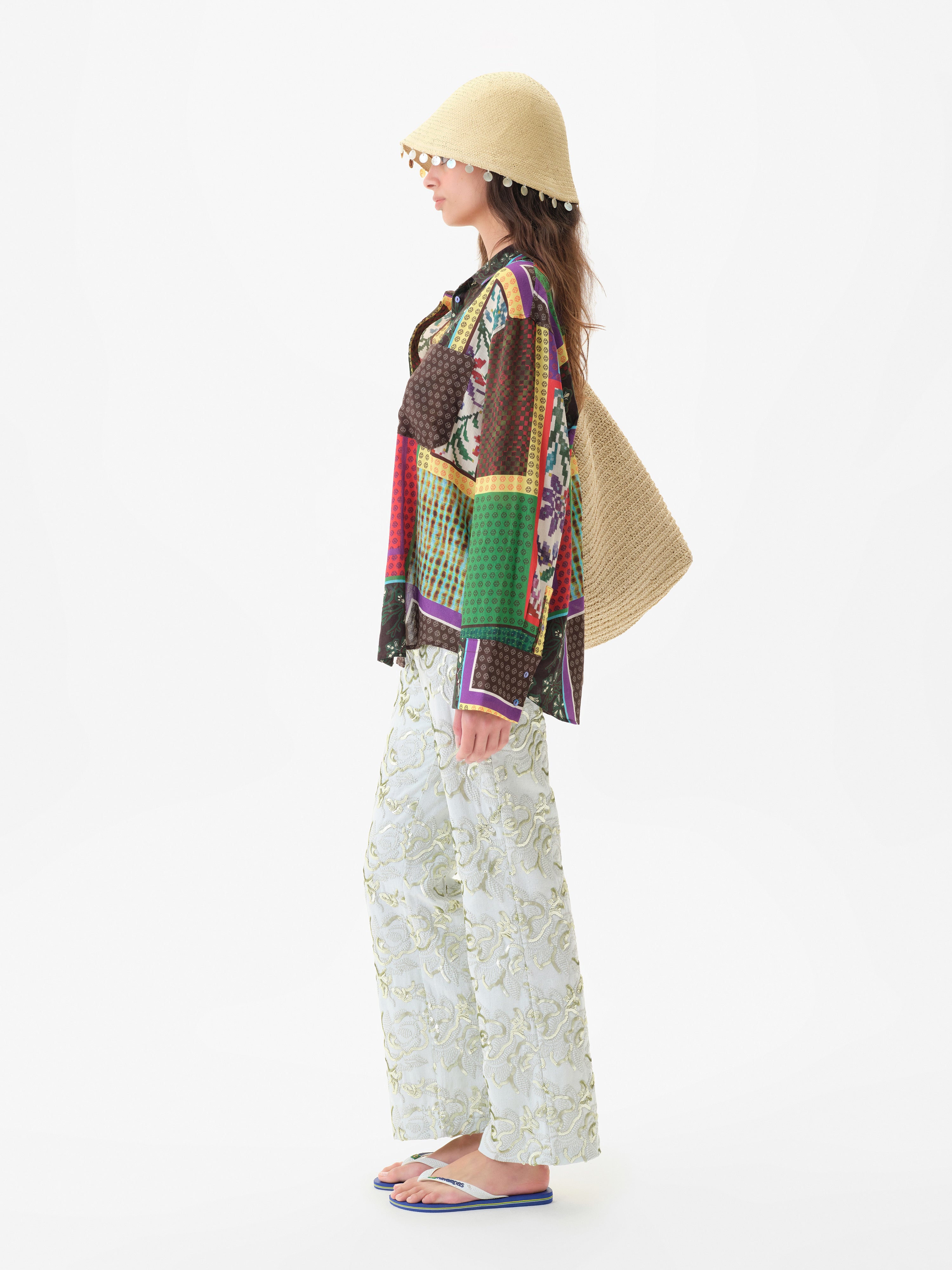 LOU - Patchwork print oversized button down shirt