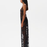 LUCILLE - Embroidered open back maxi dress with mini shorts
