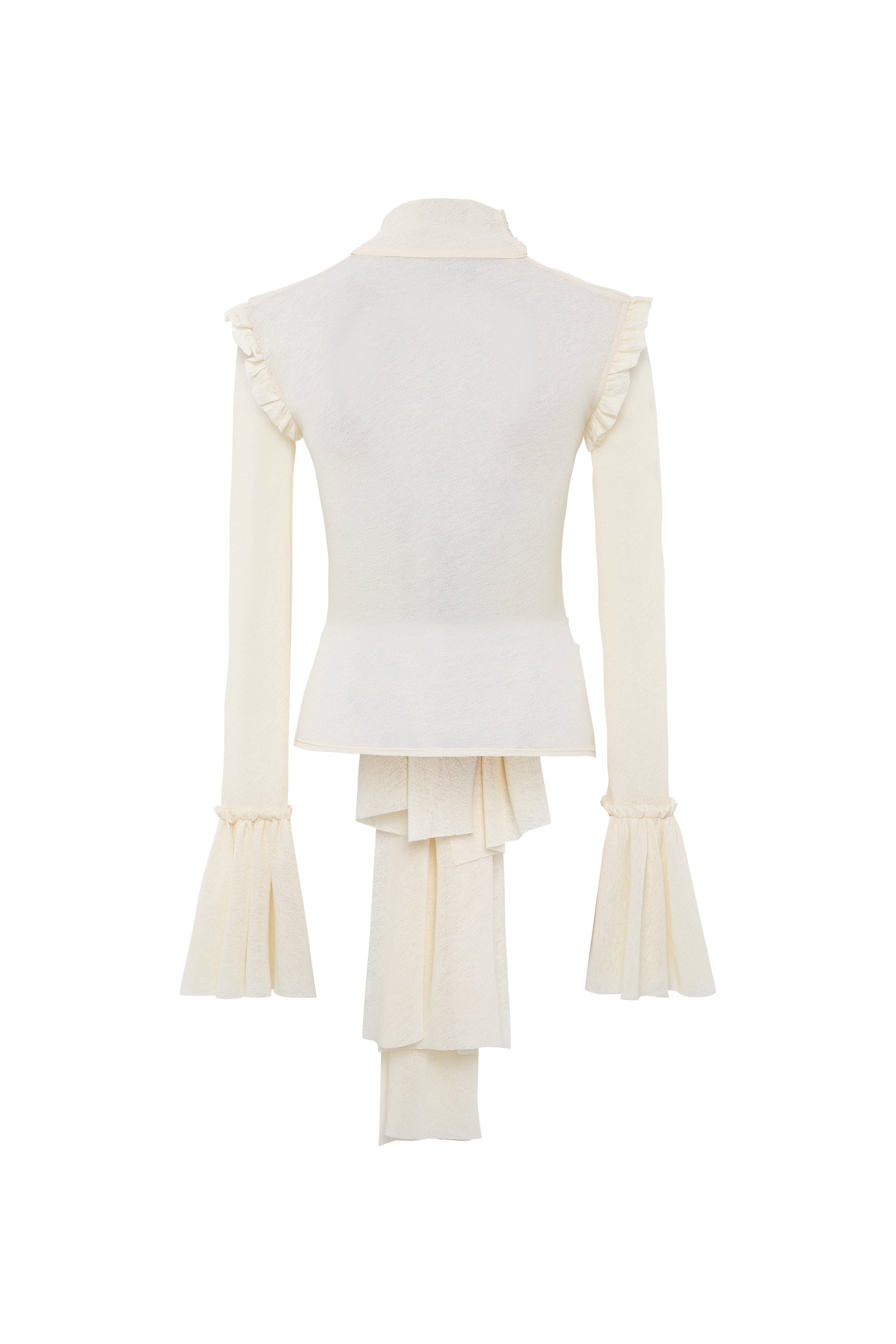 LUNA - Ruched semi sheer mesh top with layered front tie details