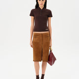 MAKI - Frill detailed suede midi skirt