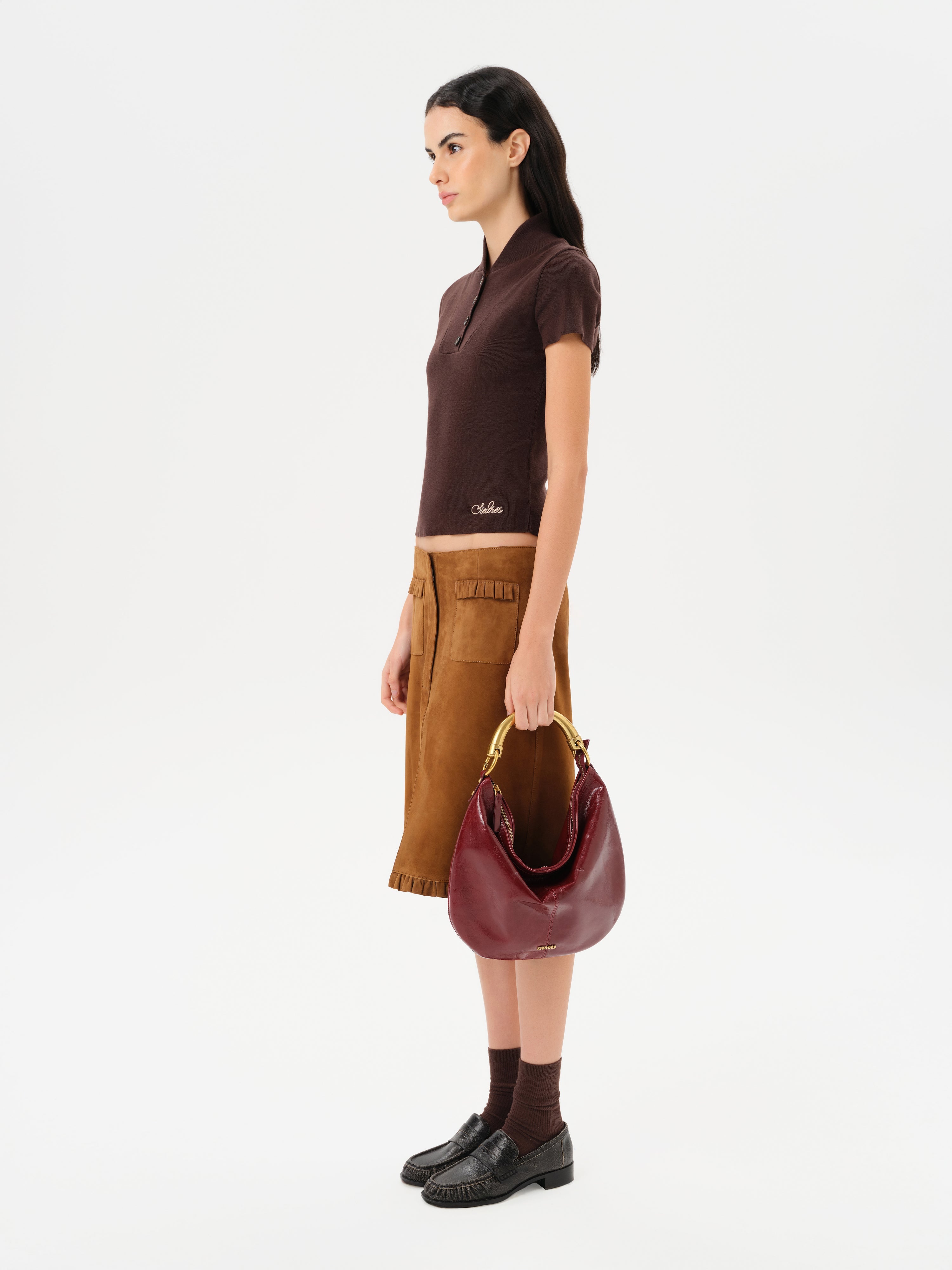 MAKI - Frill detailed suede midi skirt