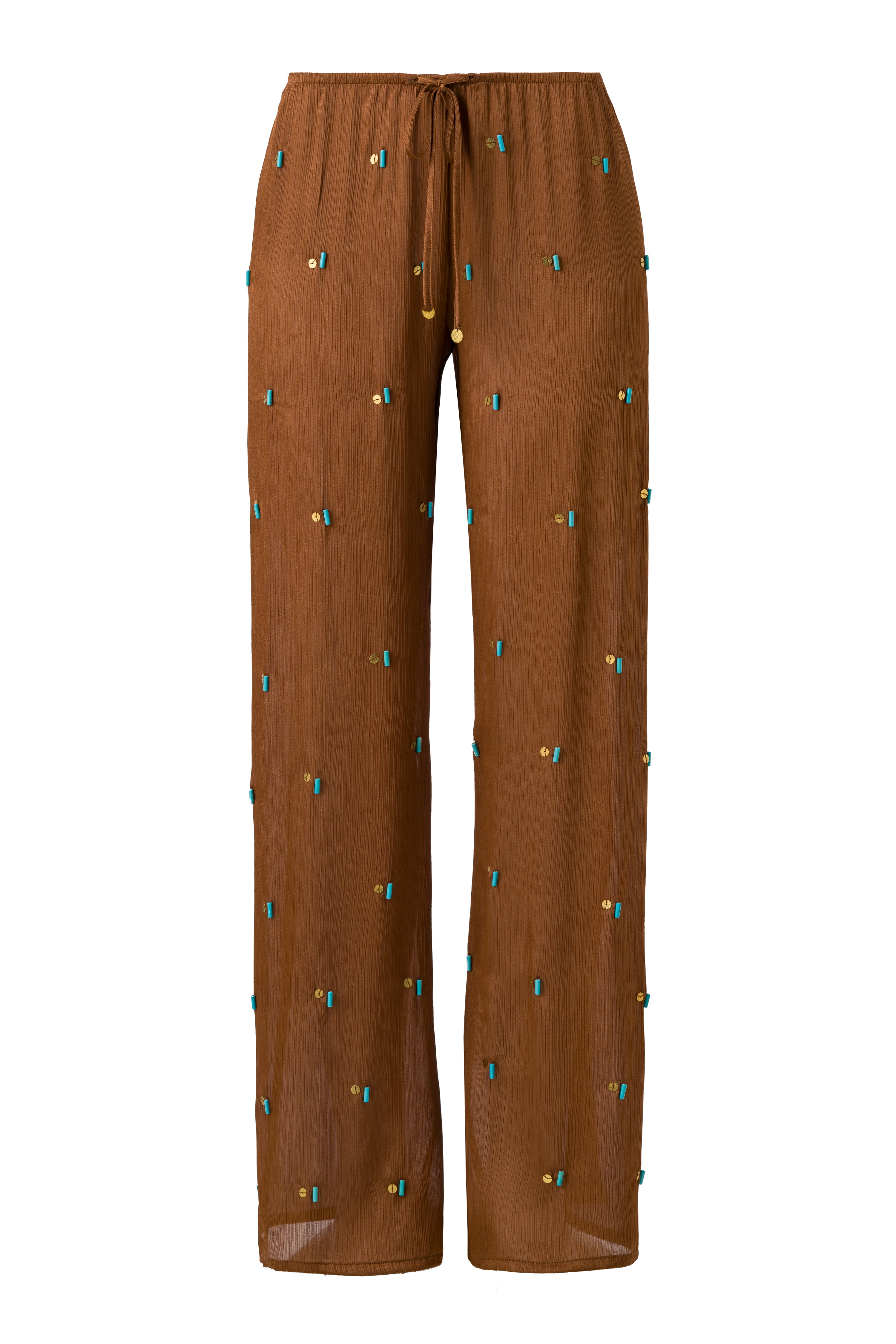 MANOCE - Bead-embellished wide-leg drawstring pants