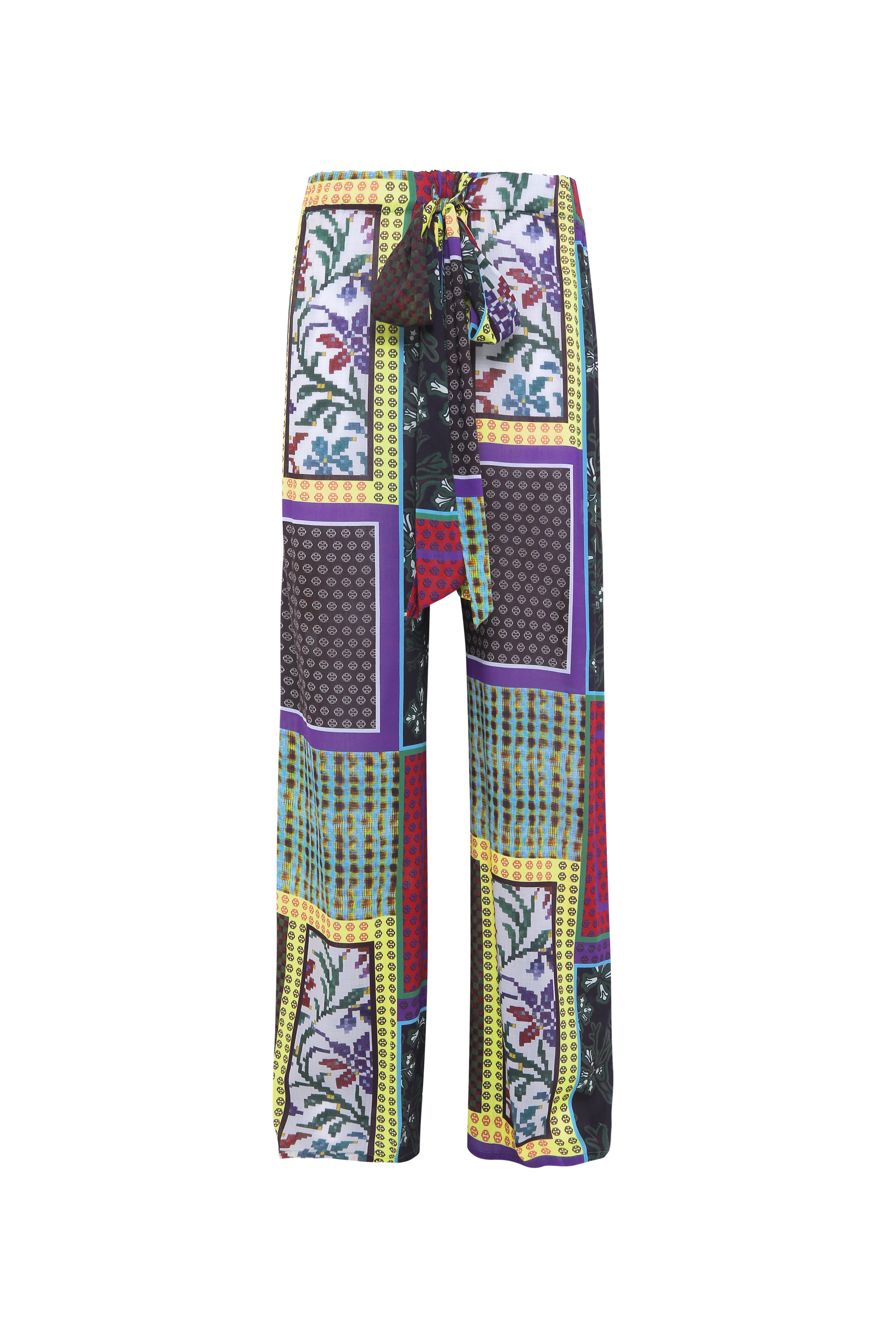 MANOCE - Patchwork print wide-leg pants with front tie