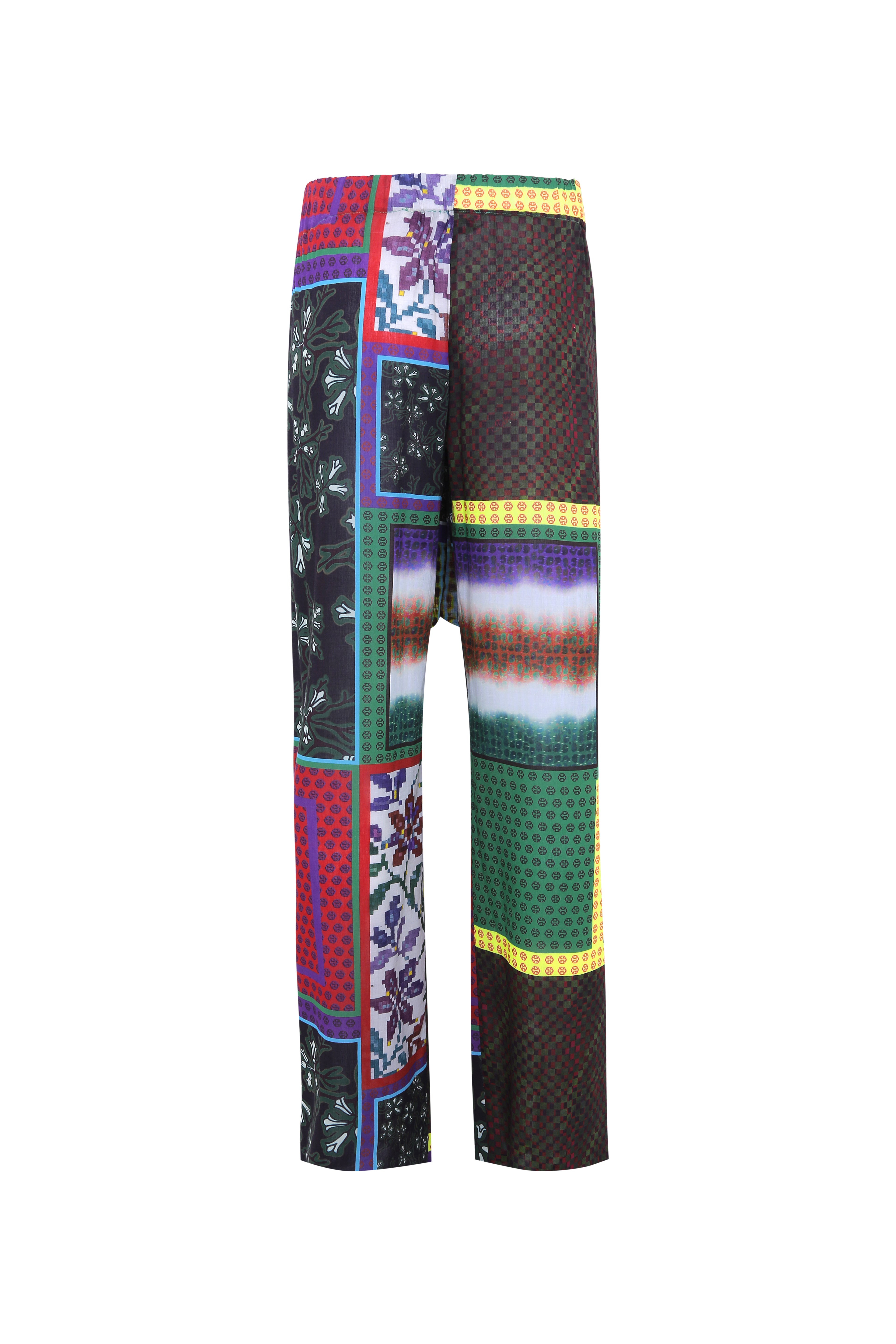 MANOCE - Patchwork print wide-leg pants with front tie