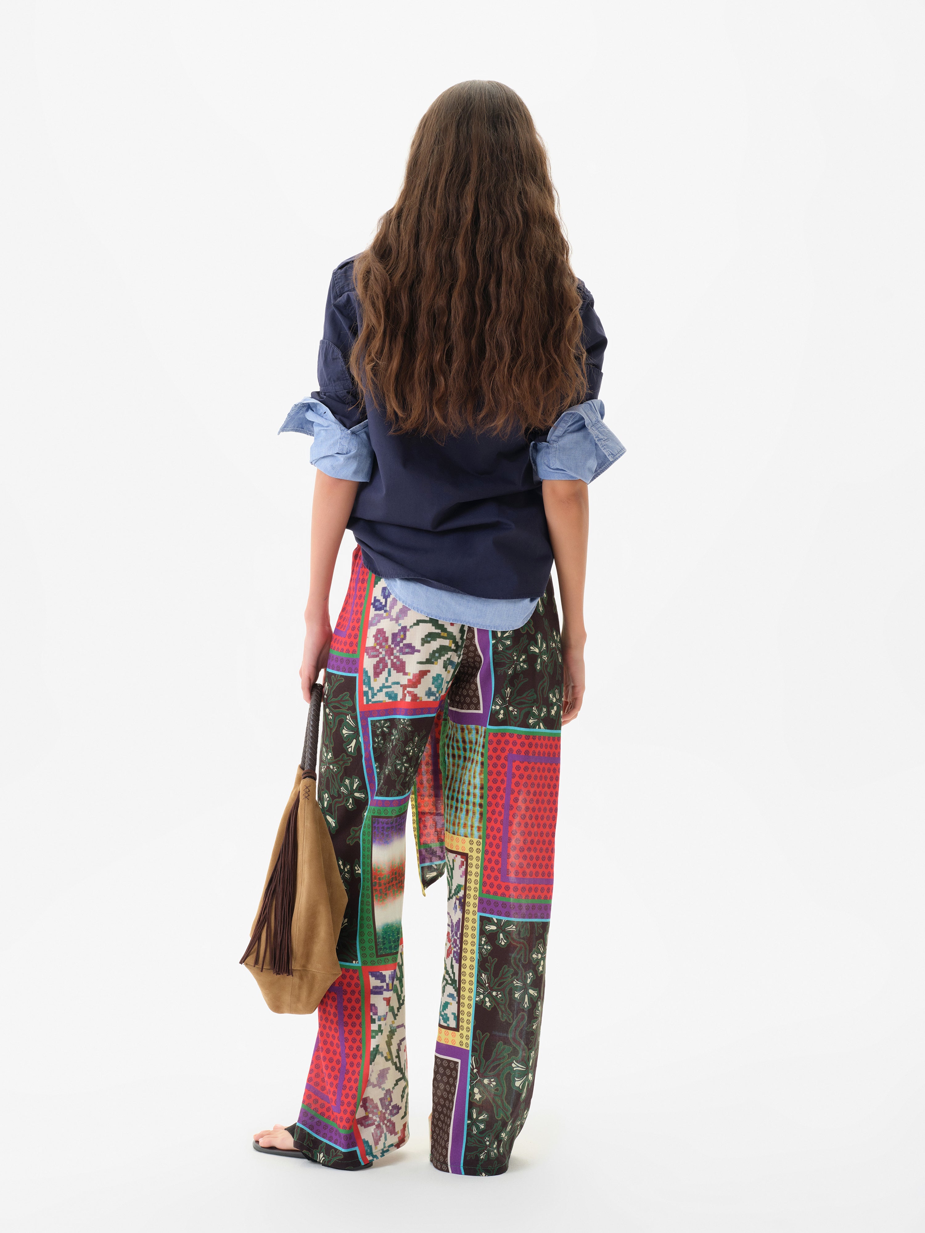 MANOCE - Patchwork print wide-leg pants with front tie