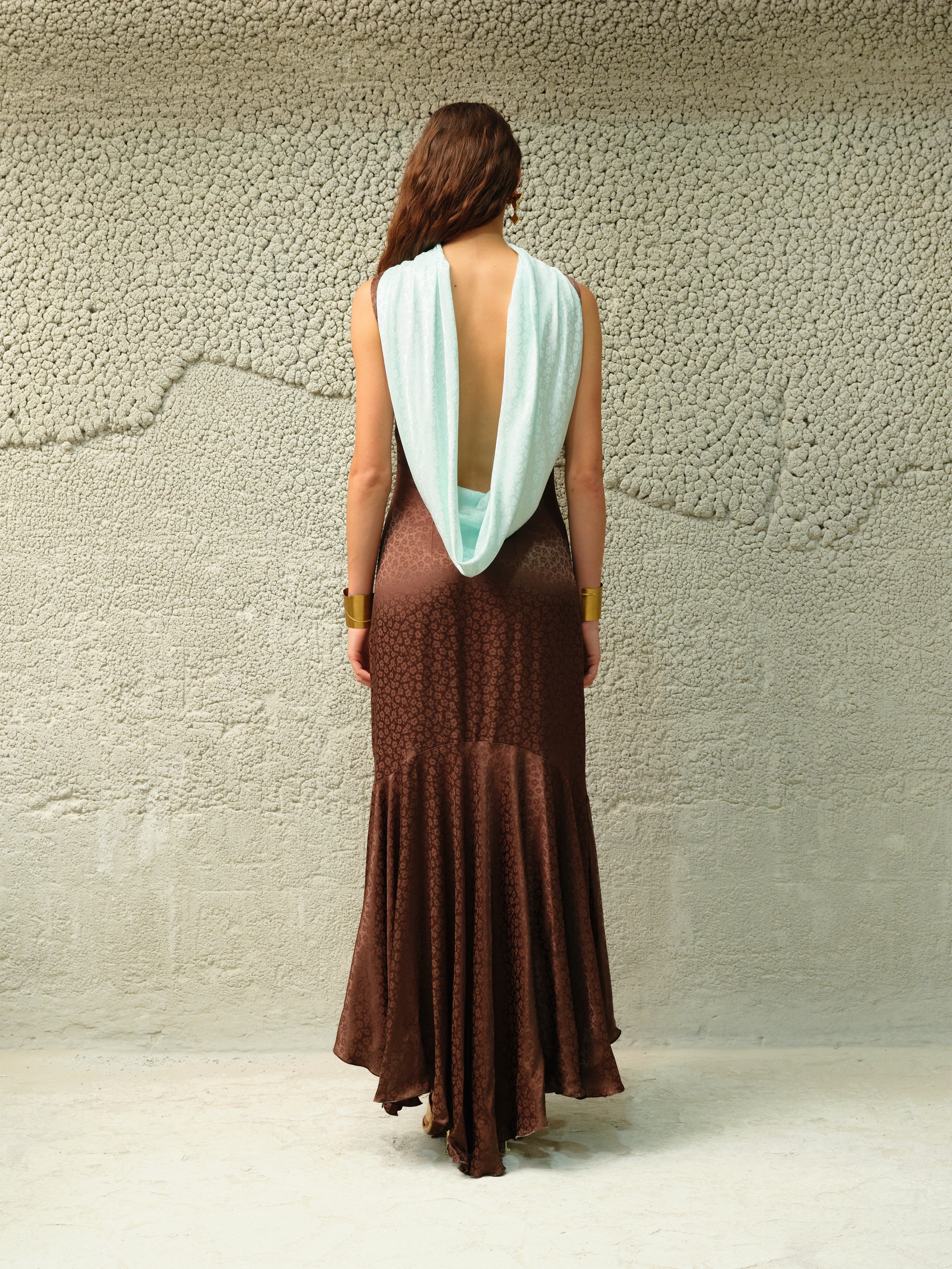 MANON - Jacquard satin maxi dress with draped back detail