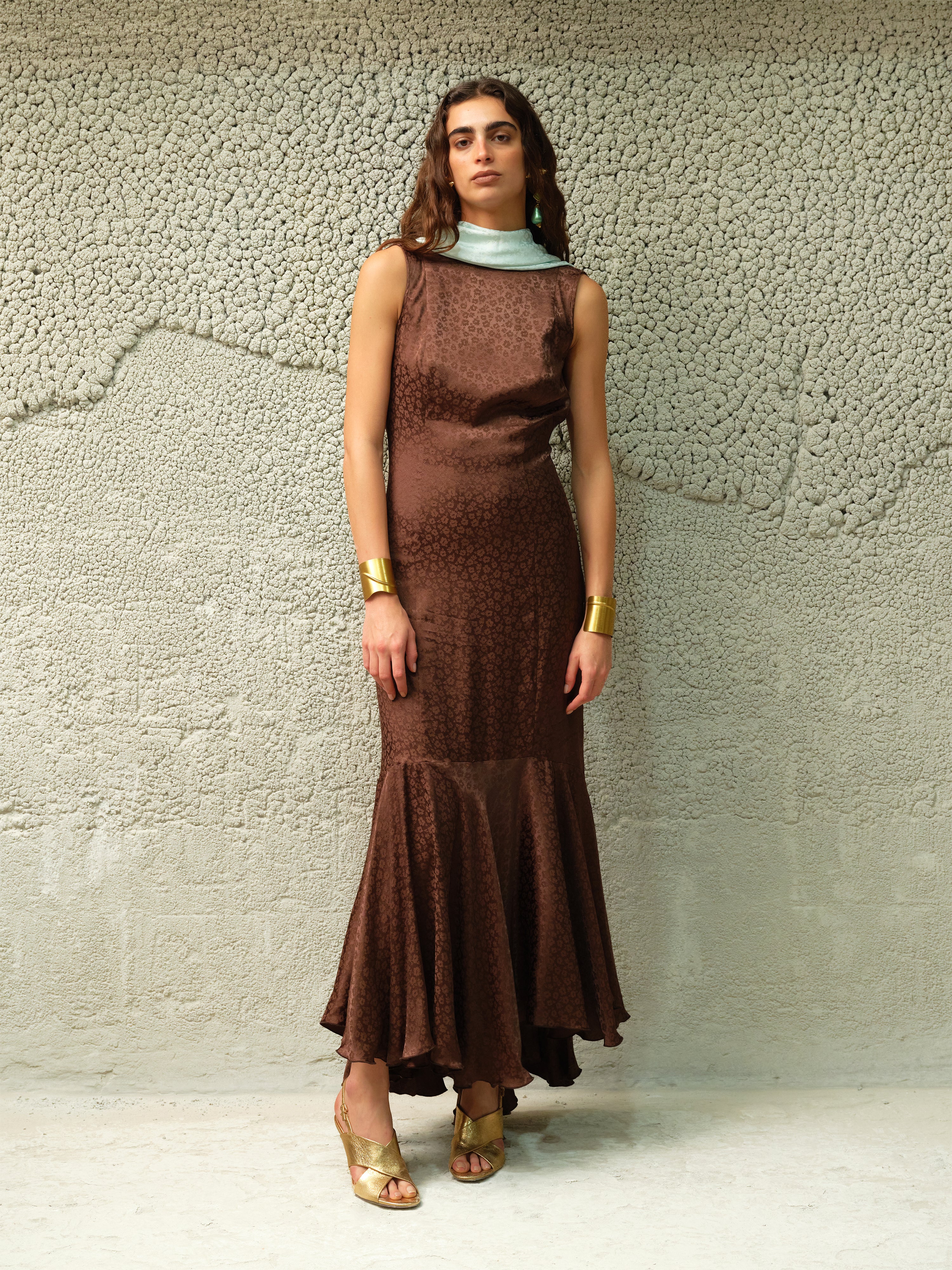 MANON - Jacquard satin maxi dress with draped back detail