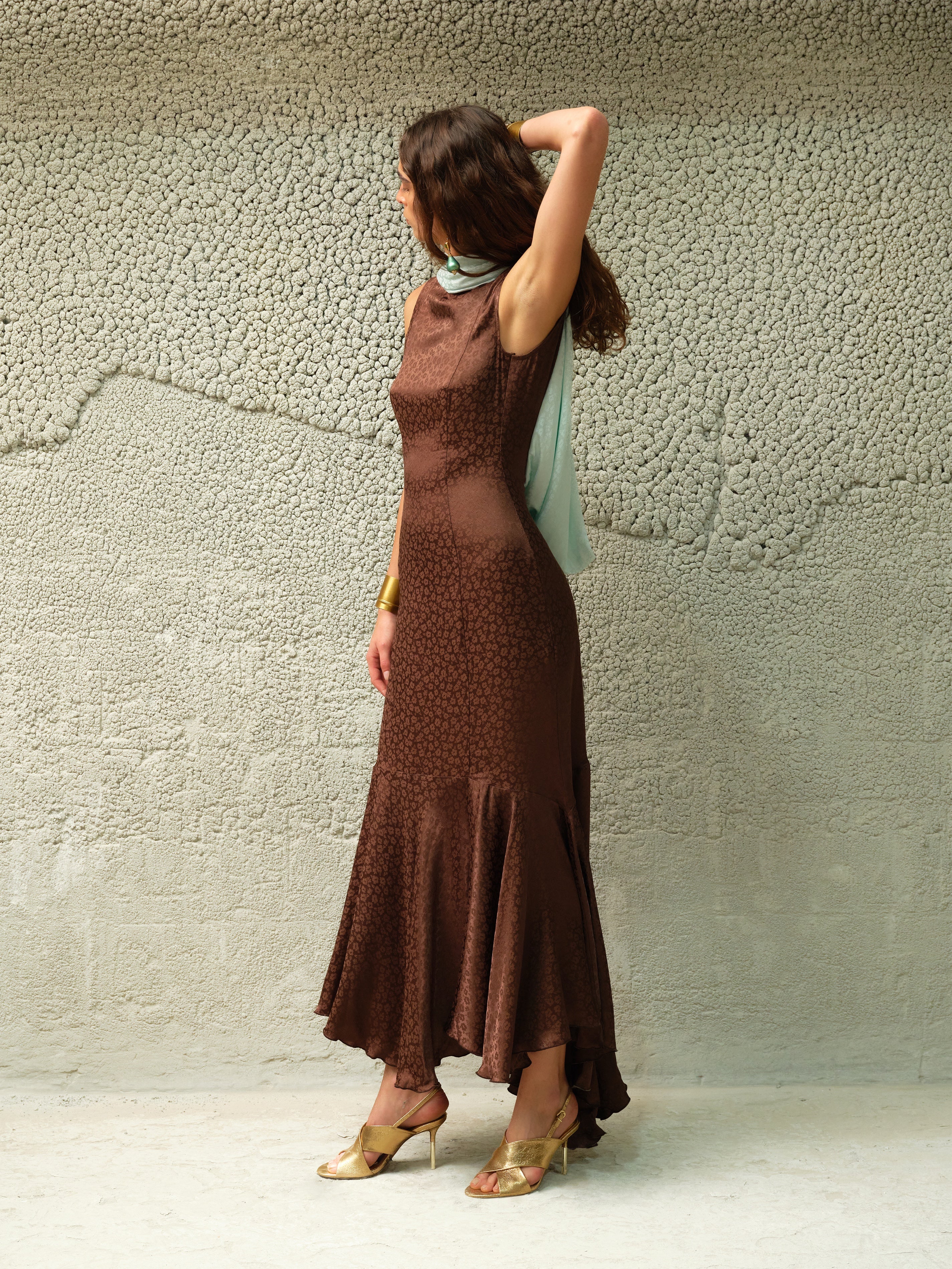 MANON - Jacquard satin maxi dress with draped back detail by SIEDRÉS