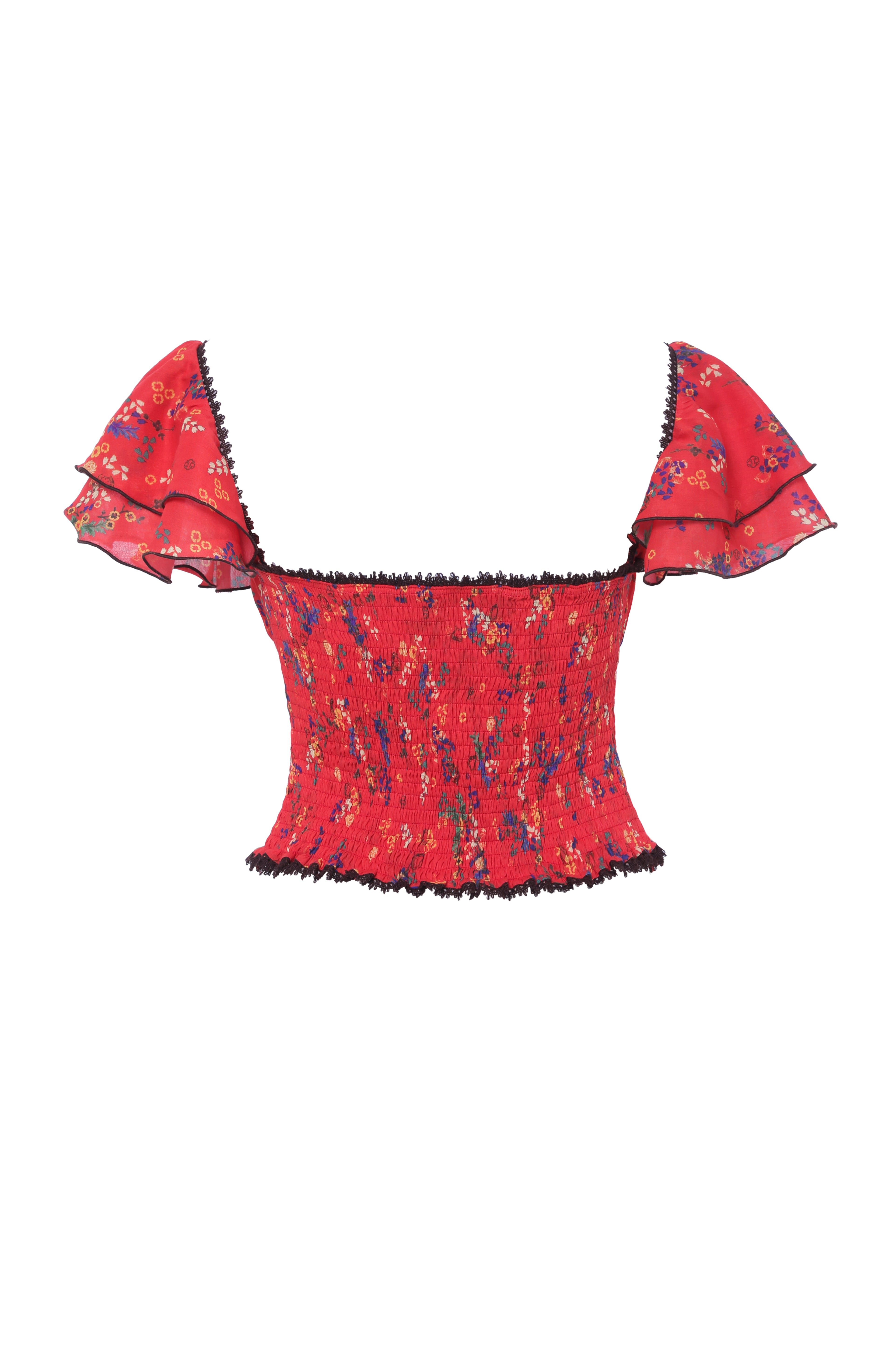 MARDY - Floral print blouse with smocked hem and ruffled sleeves