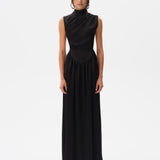 MARGOT - Open-back silver-trimmed satin maxi dress