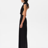 MARGOT - Open-back silver-trimmed satin maxi dress