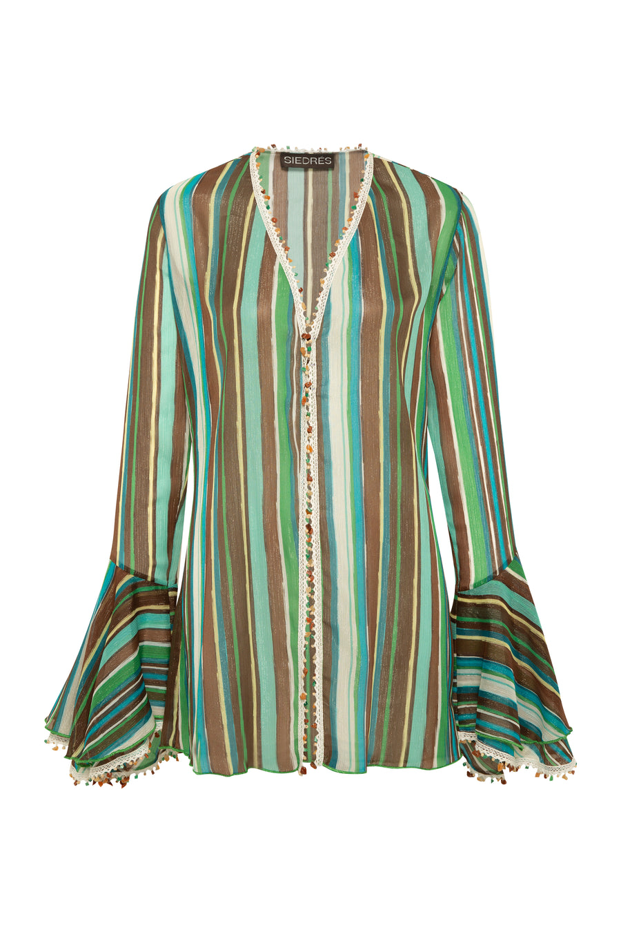 MATI - Bead-embellished fluted sleeve lumiere chiffon shirt