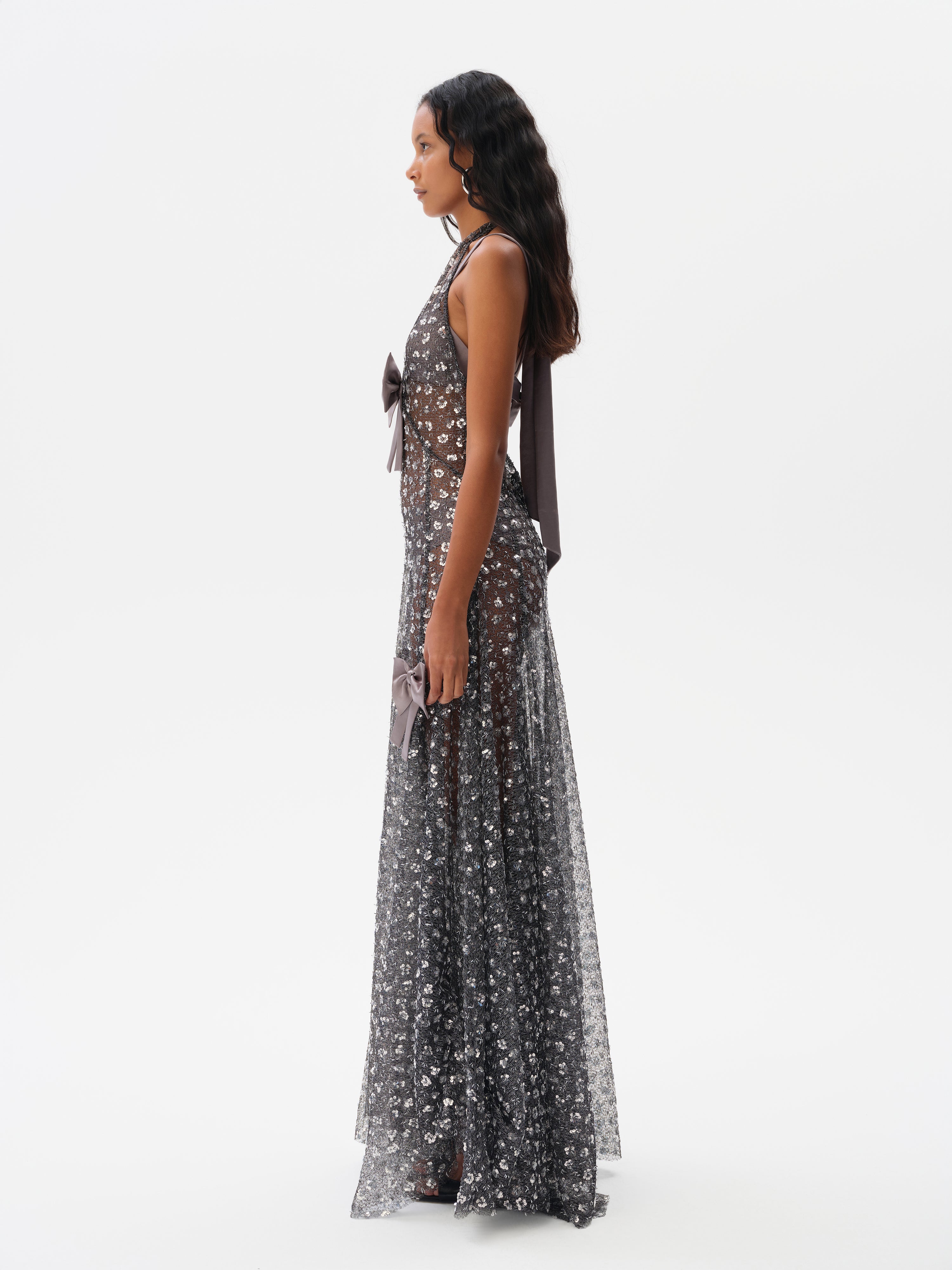 MATILDA - Bow detailed embroidered maxi dress