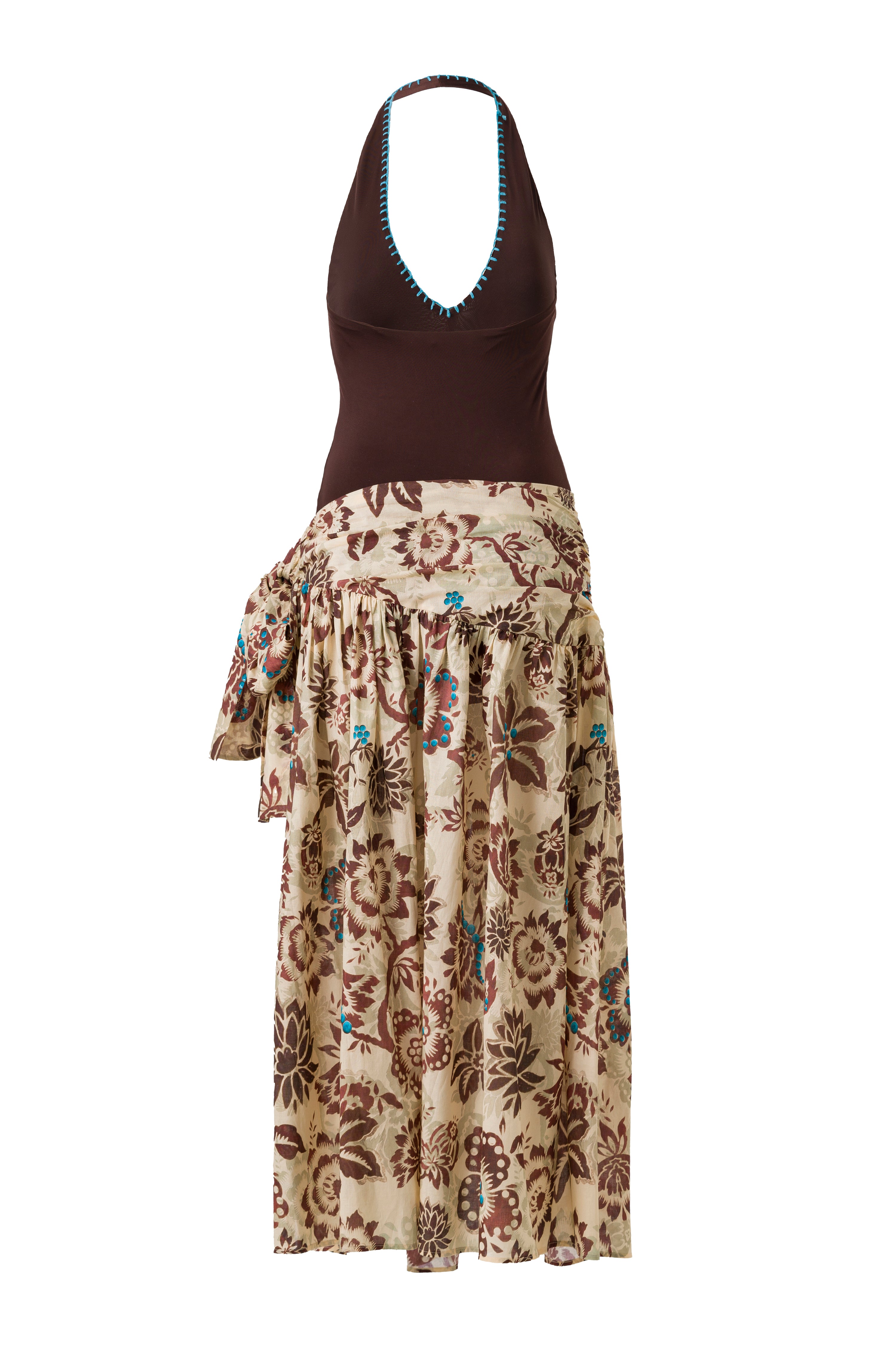 MIDIAS - Halterneck dress with a floral-printed wrap skirt