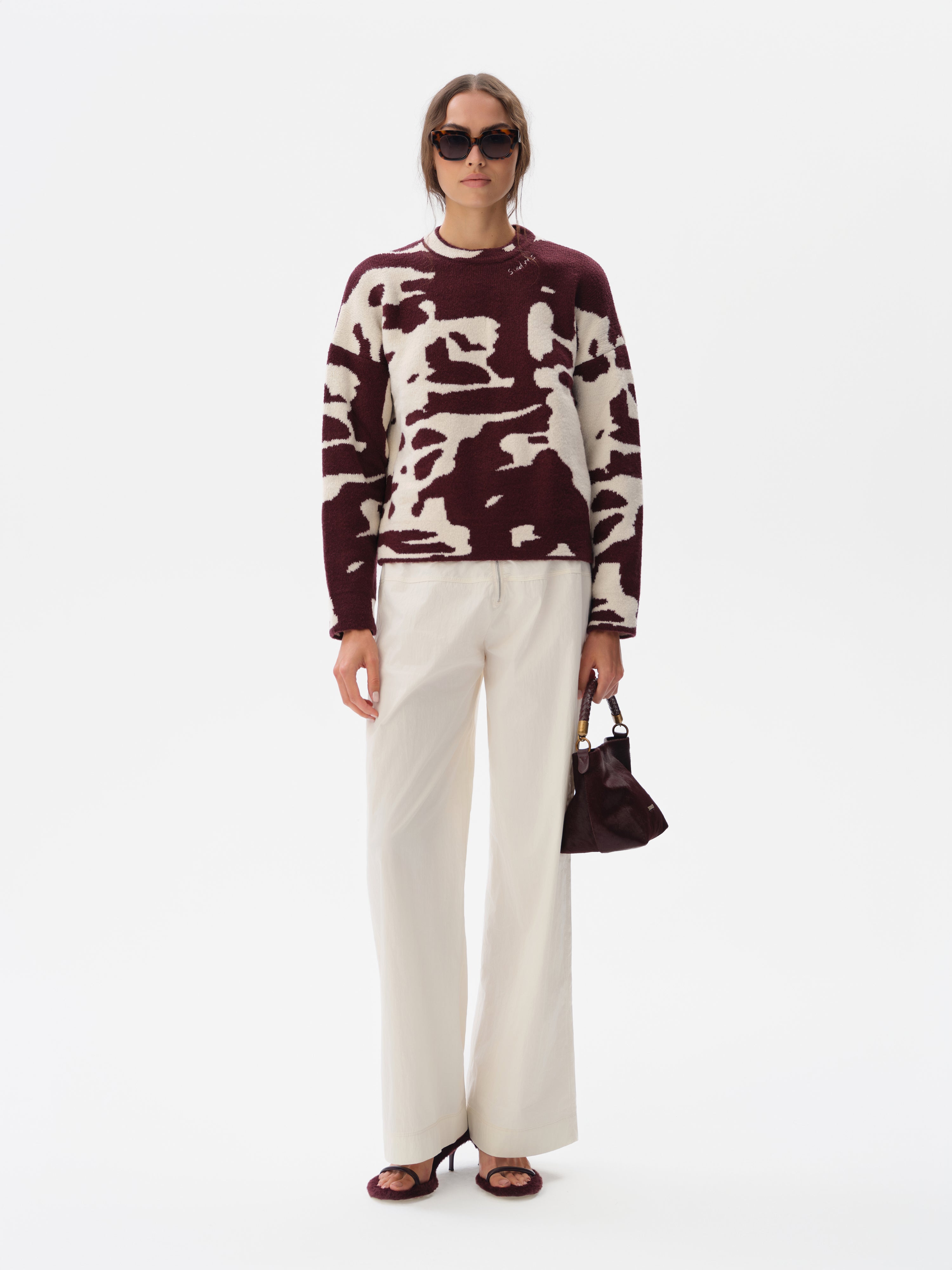 MIENA - Boxy-fit jacquard knit crewneck sweater