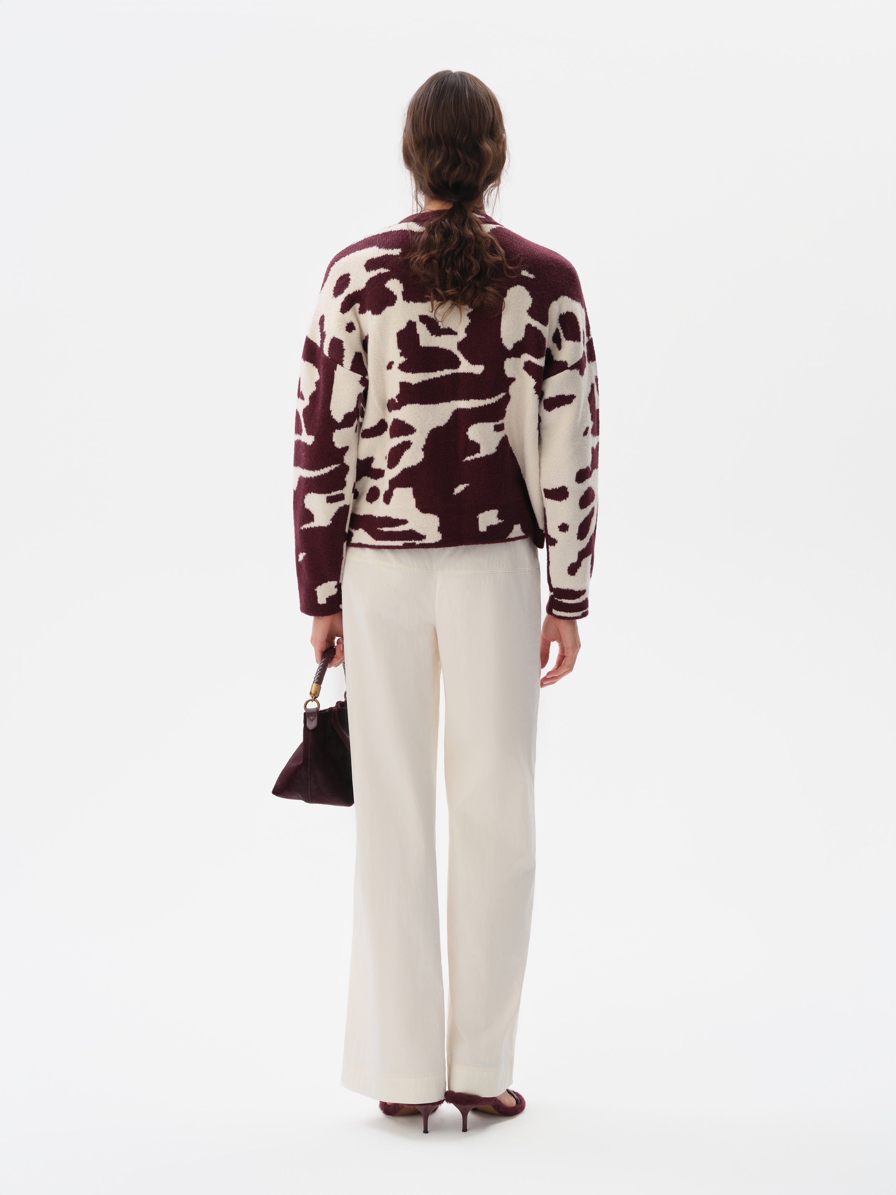 MIENA - Boxy-fit jacquard knit crewneck sweater