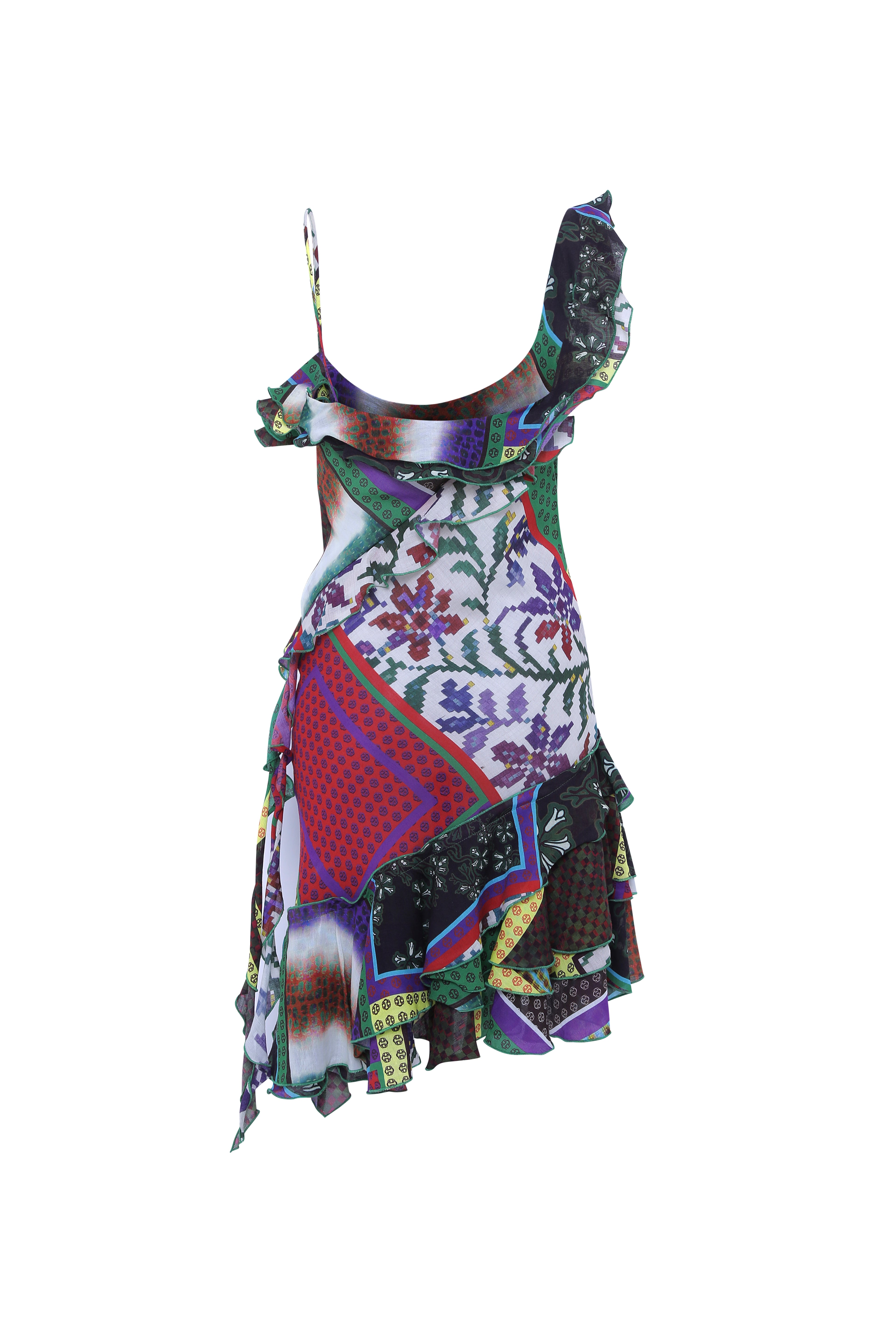 MIMIKA - Patchwork print mini dress with ruffle detailing