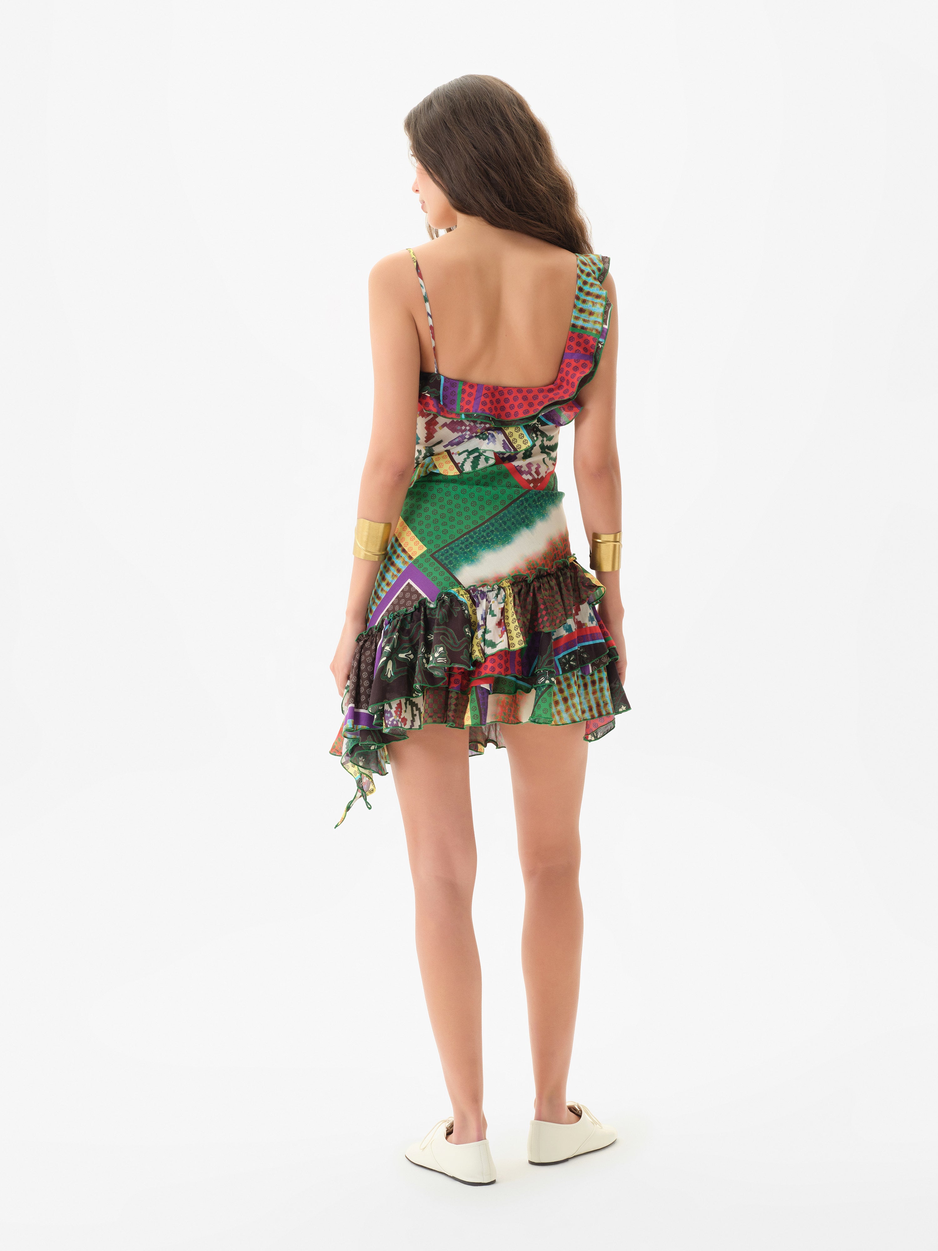 MIMIKA - Patchwork print mini dress with ruffle detailing