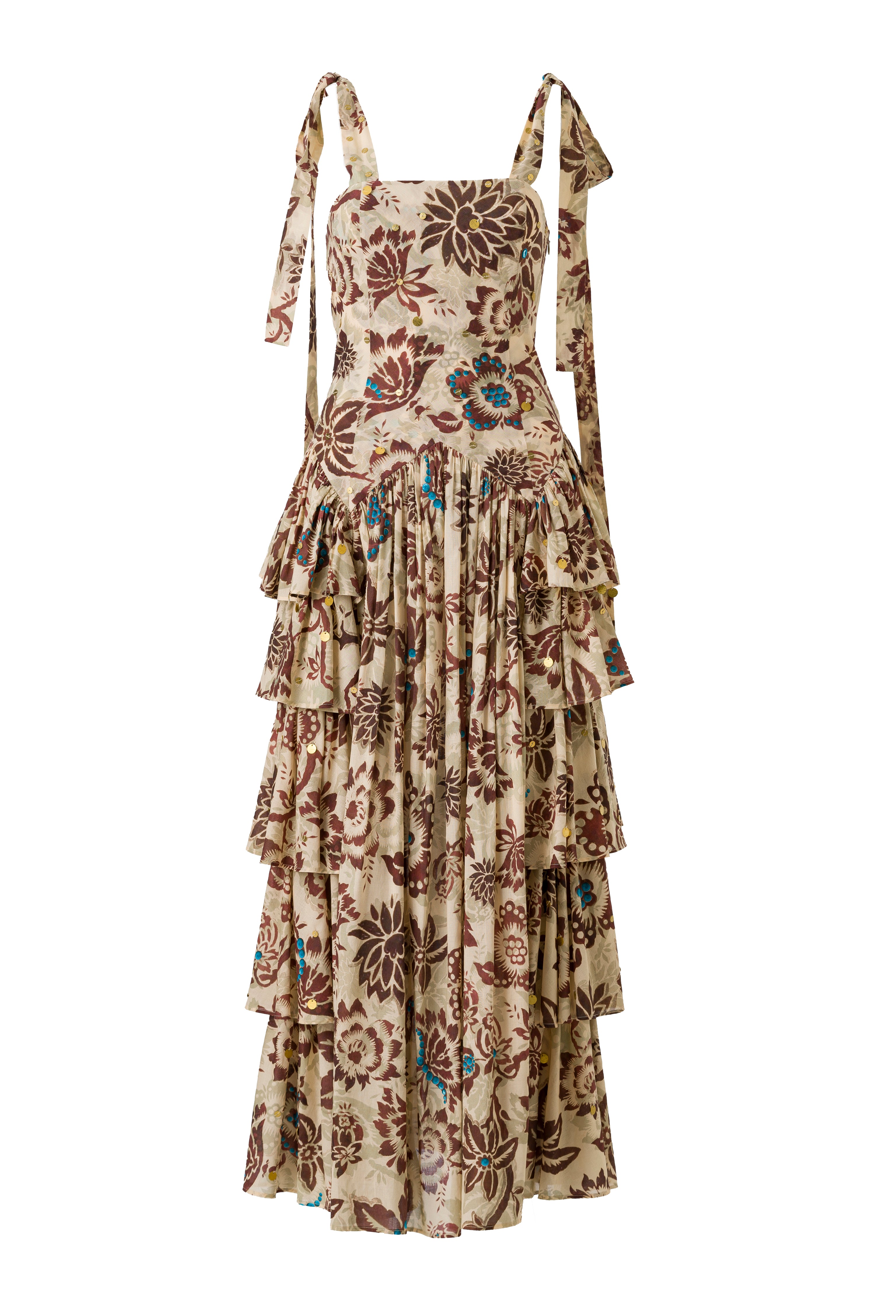 MINDY - Floral-printed ruffled maxi dress
