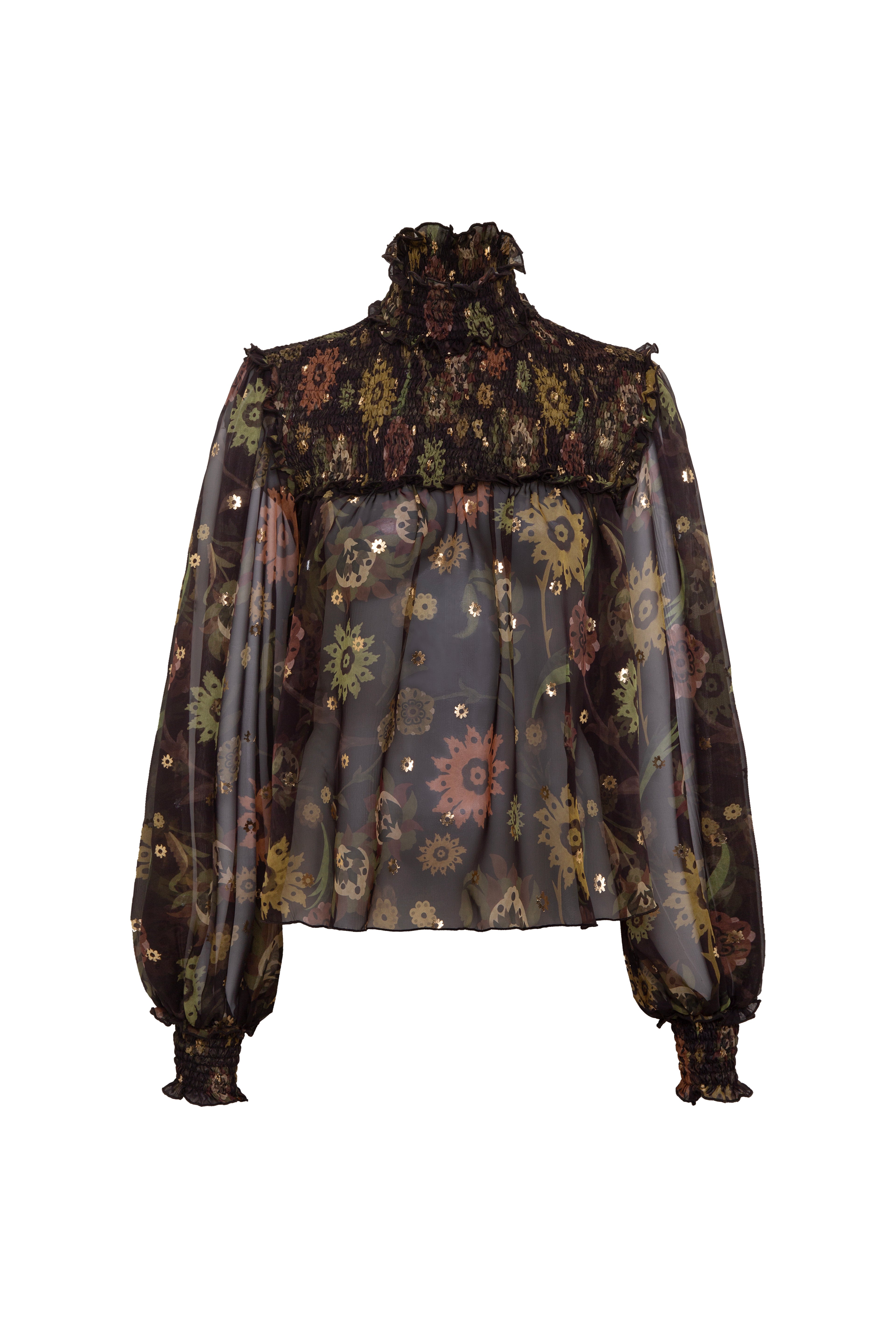 MIRELLE - Floral Printed sheer long-sleeve blouse