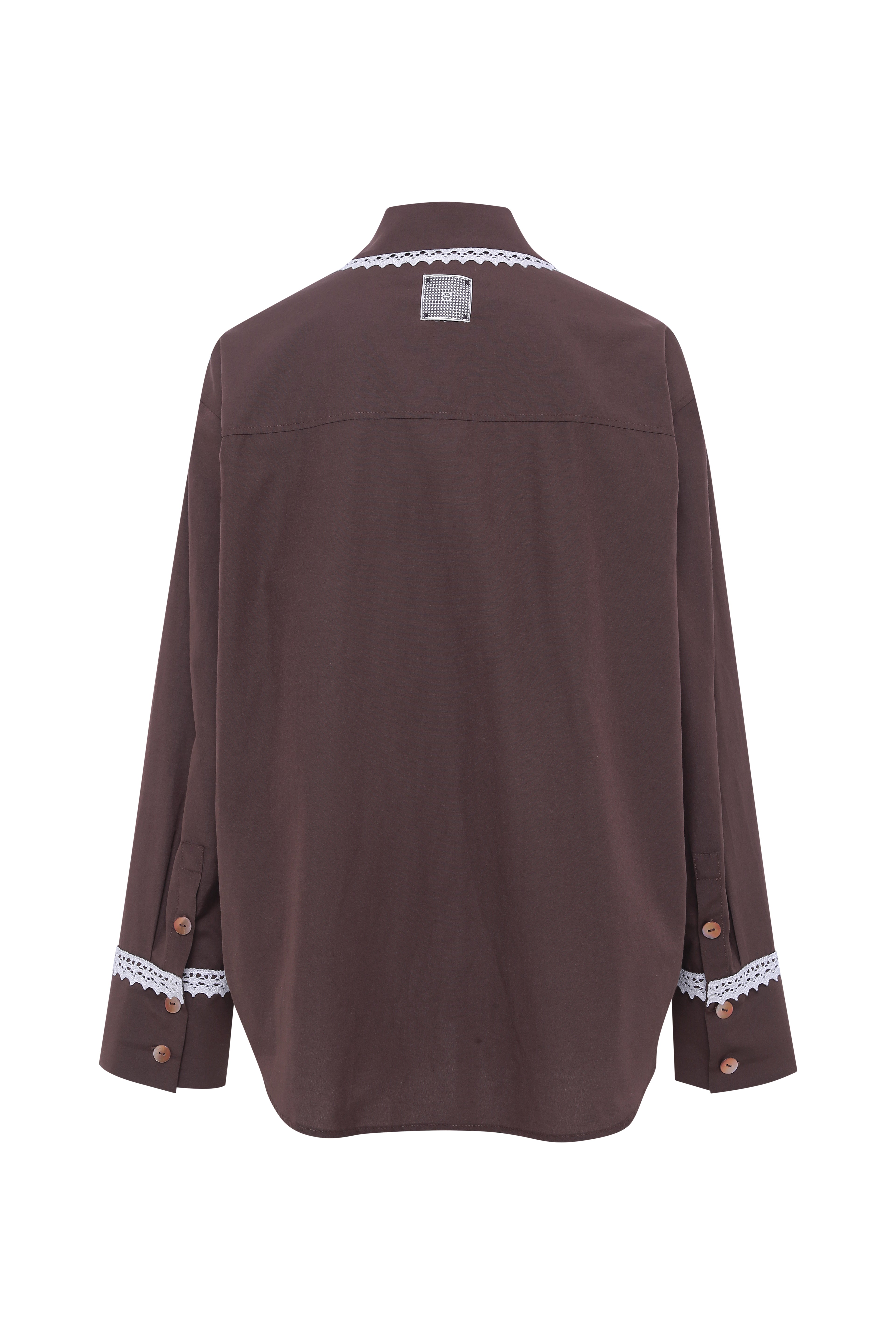 MIRNA - Oversized lace trim detailed mother-of-pearl button down shirt