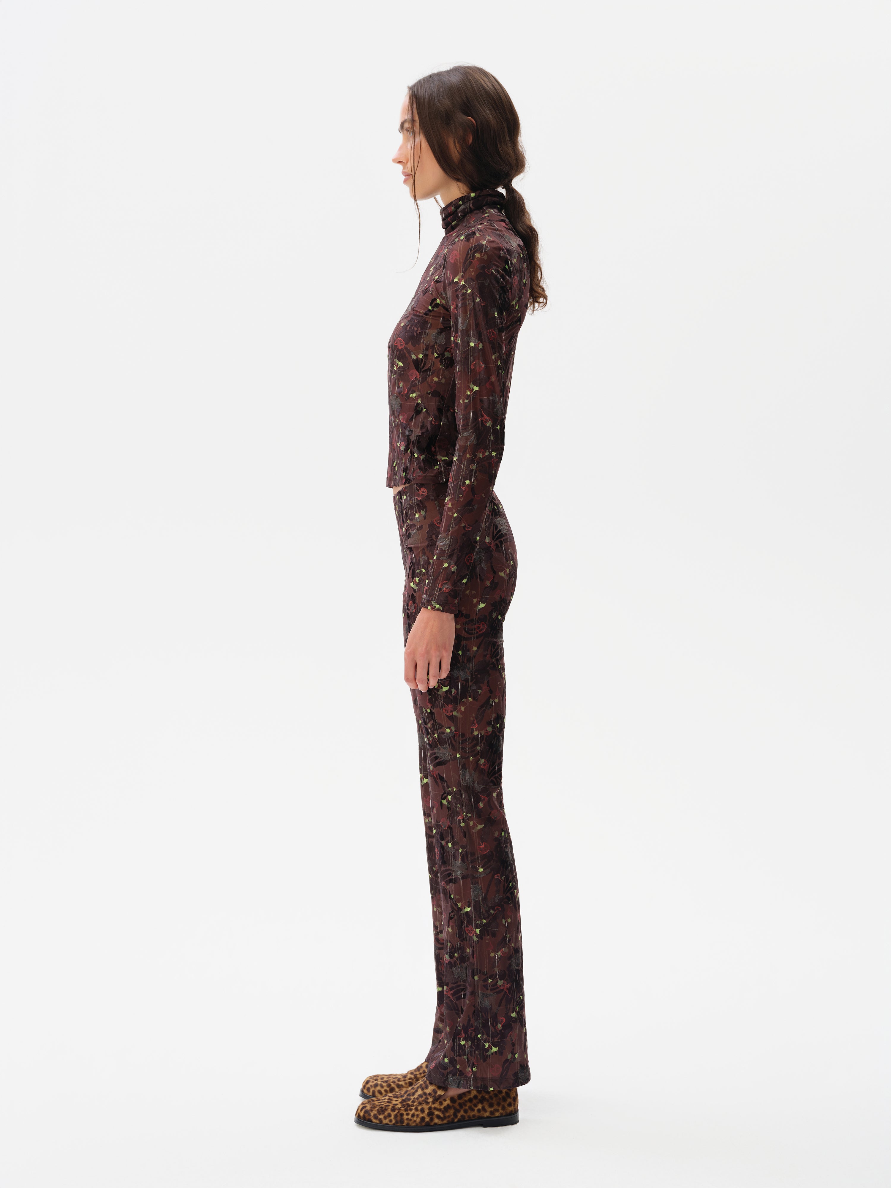 FLO - Flare velvet pants with devoré detail