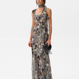 MONICA - Ruffled chiffon maxi dress with devoré detail