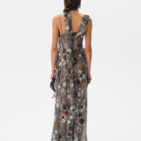 MONICA - Ruffled chiffon maxi dress with devoré detail