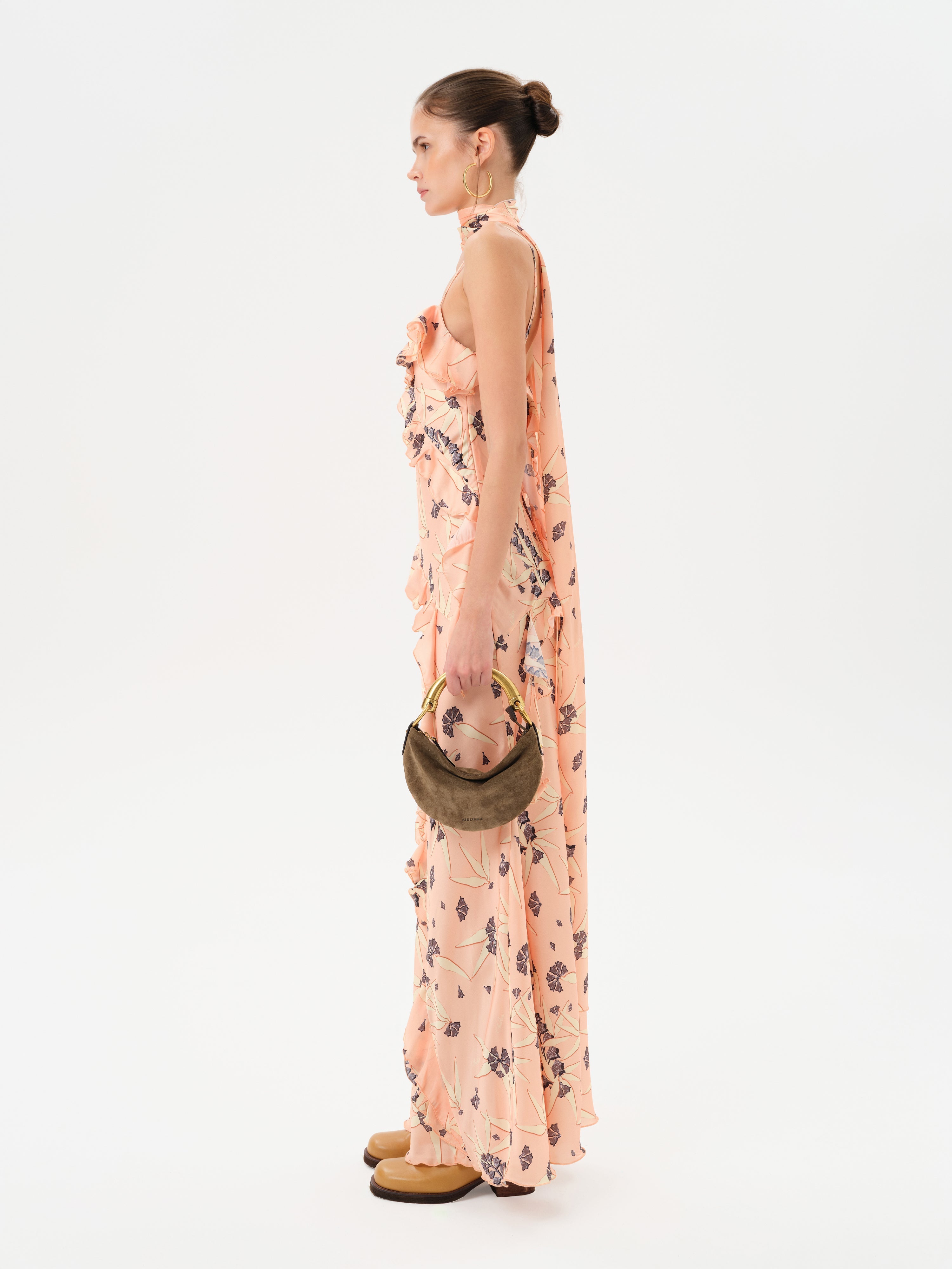 MONICA - Ruffled satin maxi dress