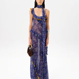 MONICA - Ruffled mesh maxi dress