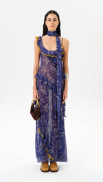 MONICA - Ruffled mesh maxi dress