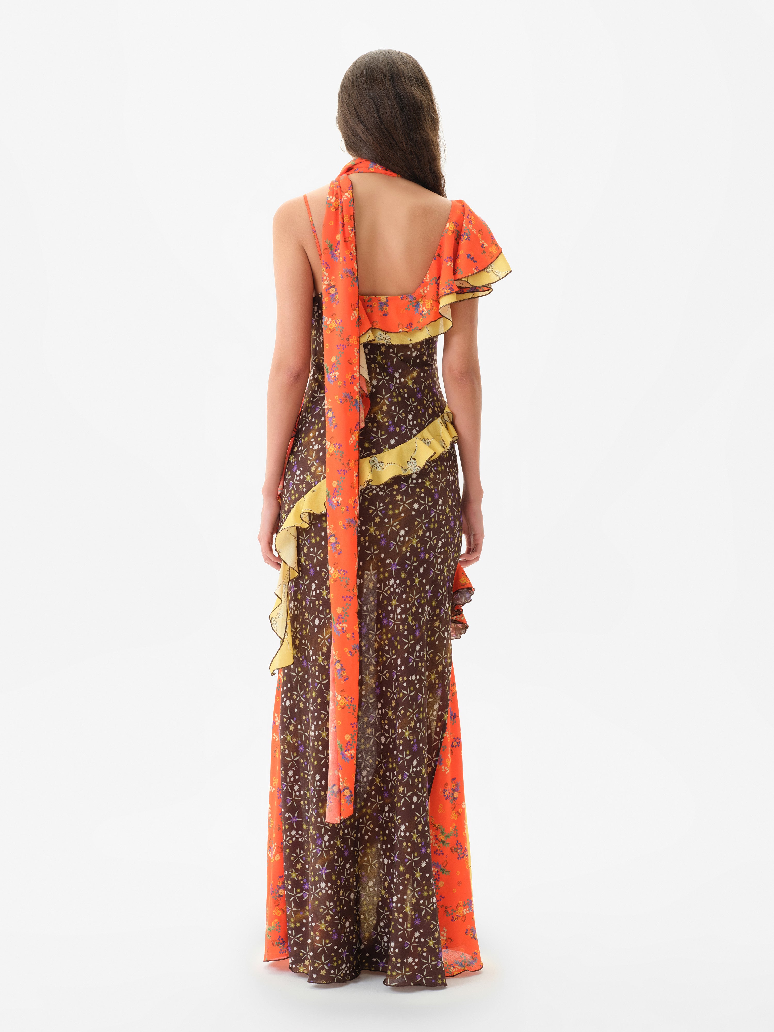 MONICA - Ruffled voile maxi dress with scarf detail