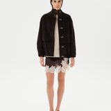 NIERA - Lace-trimmed mini satin skirt