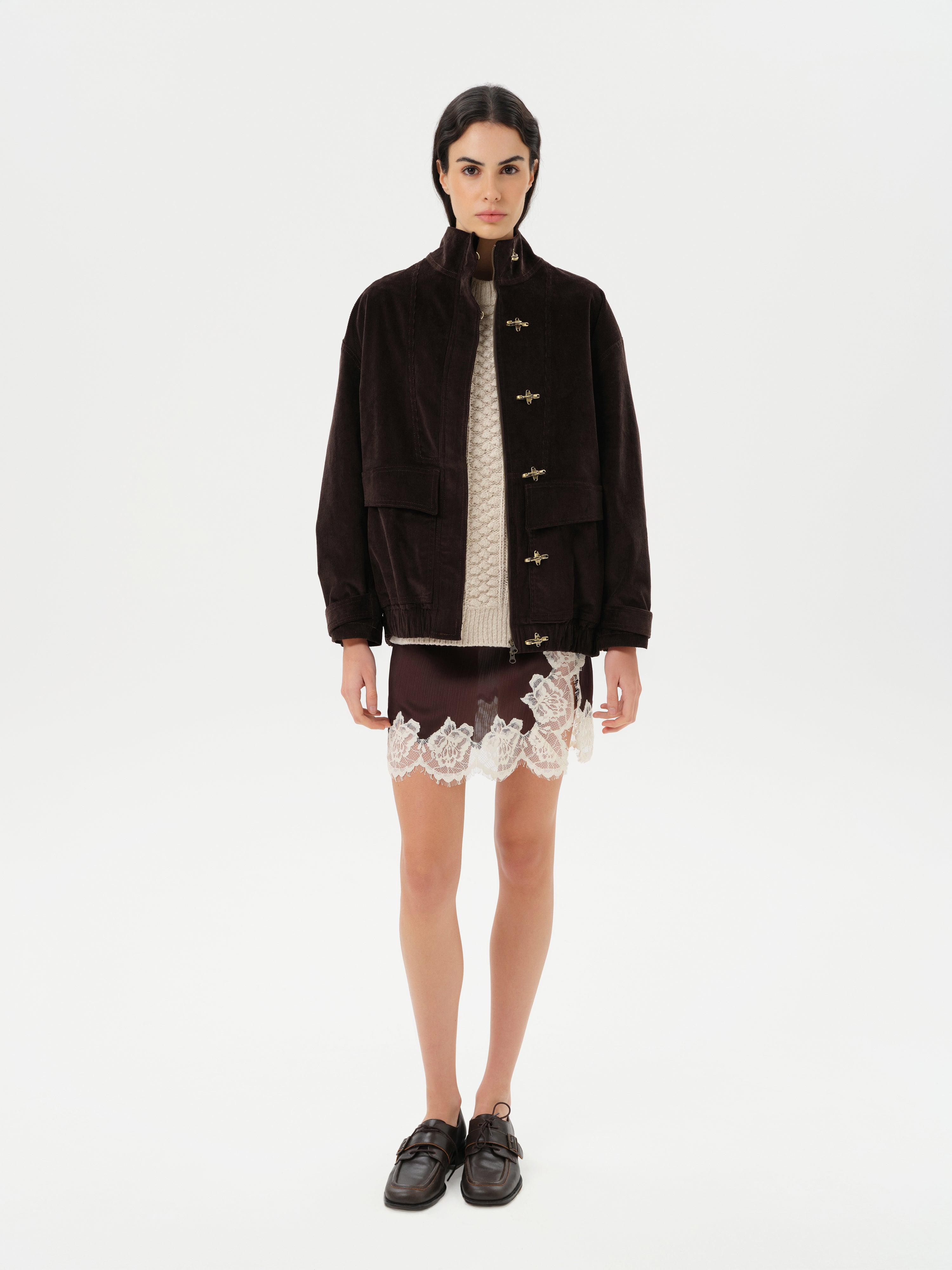 NIERA - Lace-trimmed mini satin skirt