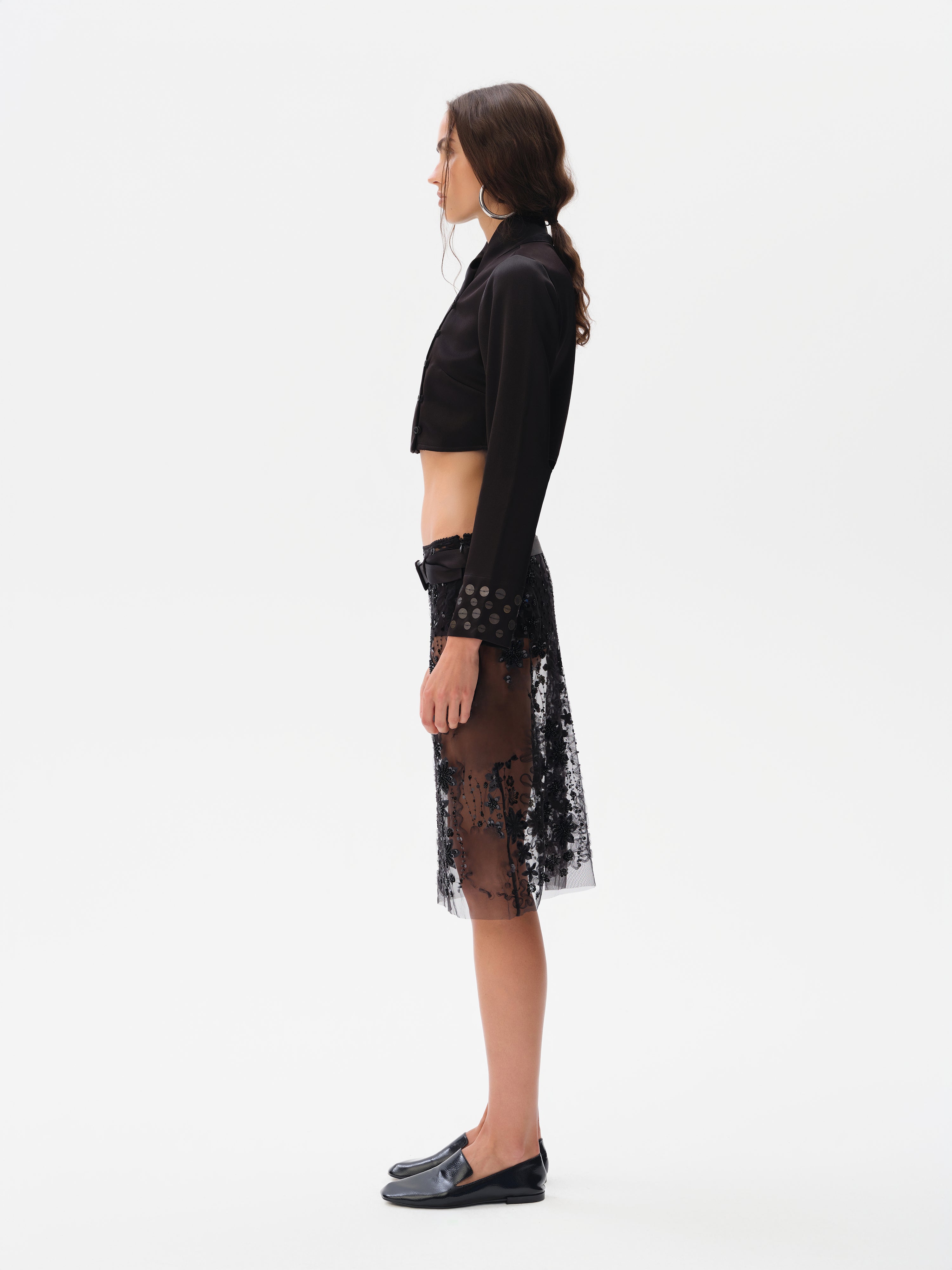 ESTELLE - Embroidered skirt with mini shorts and a belt