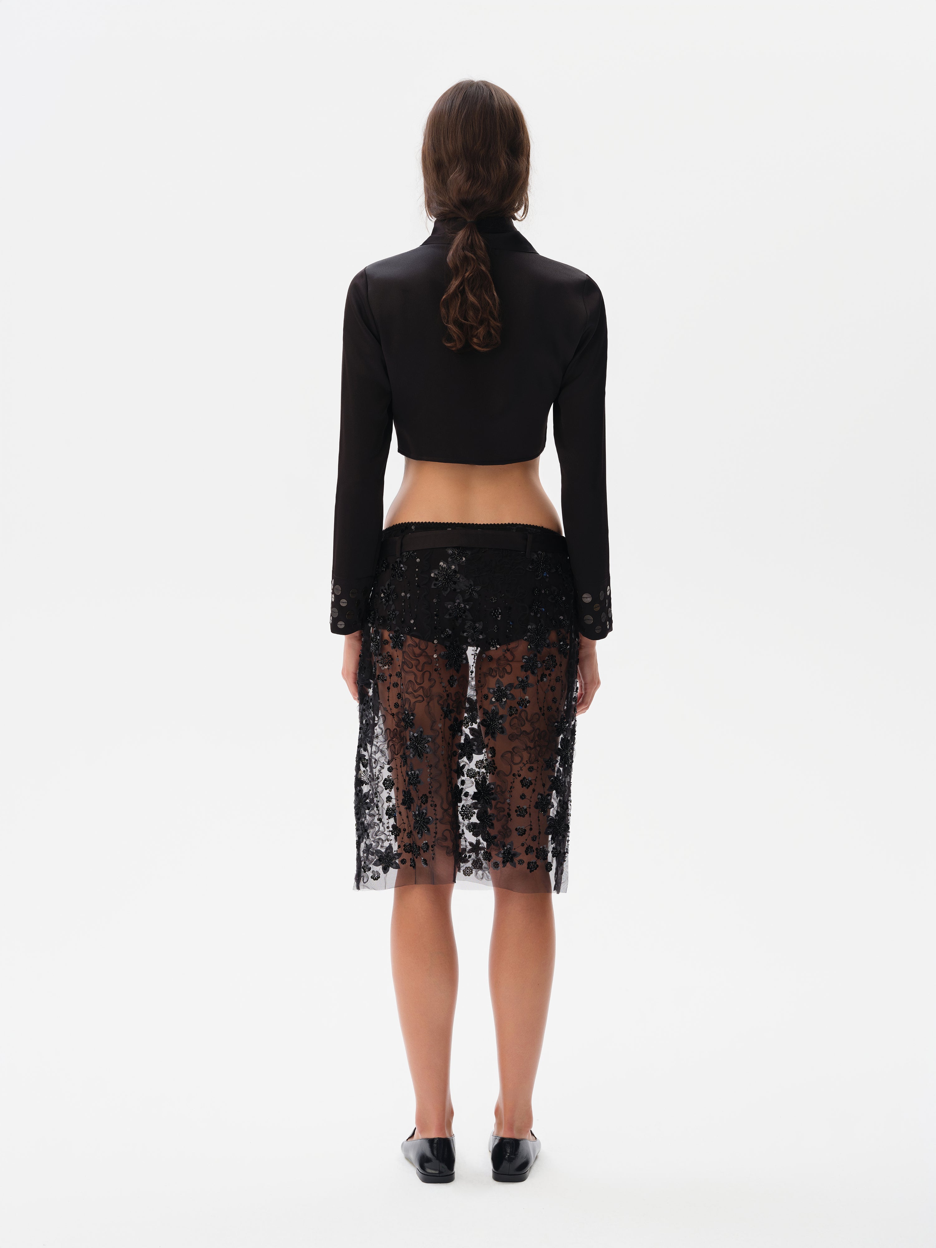 ESTELLE - Embroidered skirt with mini shorts and a belt