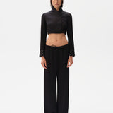 NOVA - Satin cropped shirt with embroidered sleeve cuffs