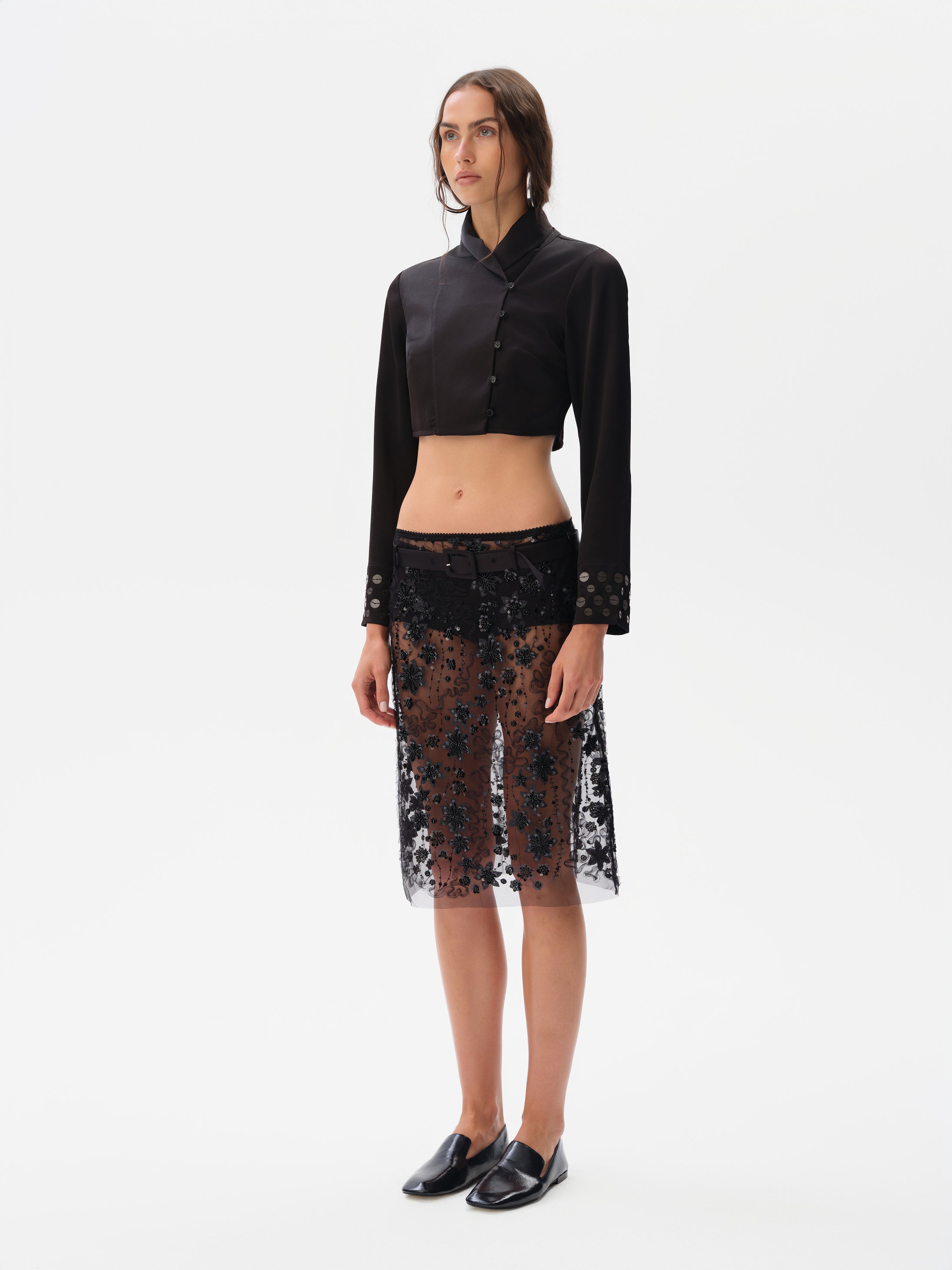 ESTELLE - Embroidered skirt with mini shorts and a belt