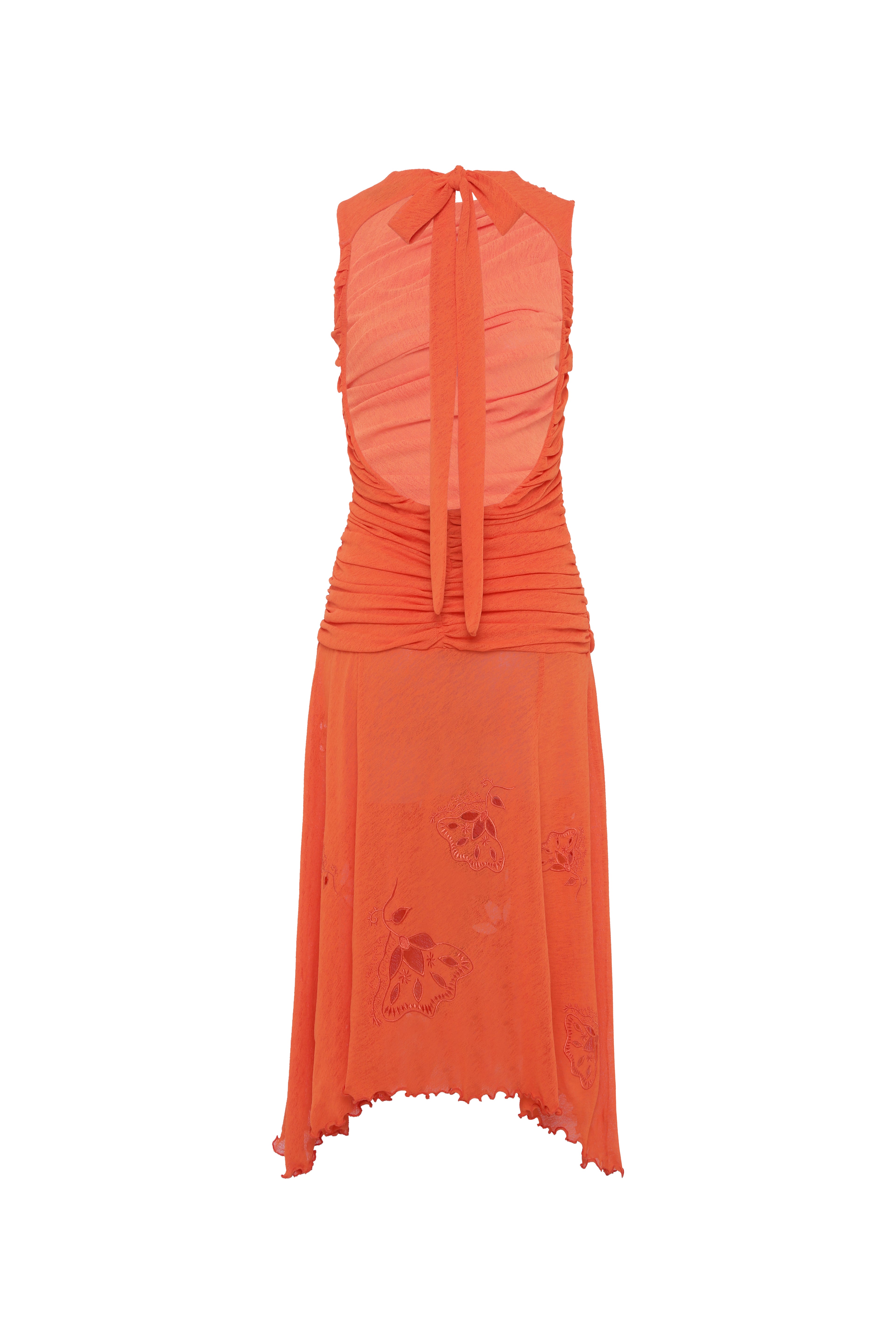 NUINA - Open-back ruched midi semi sheer mesh dress