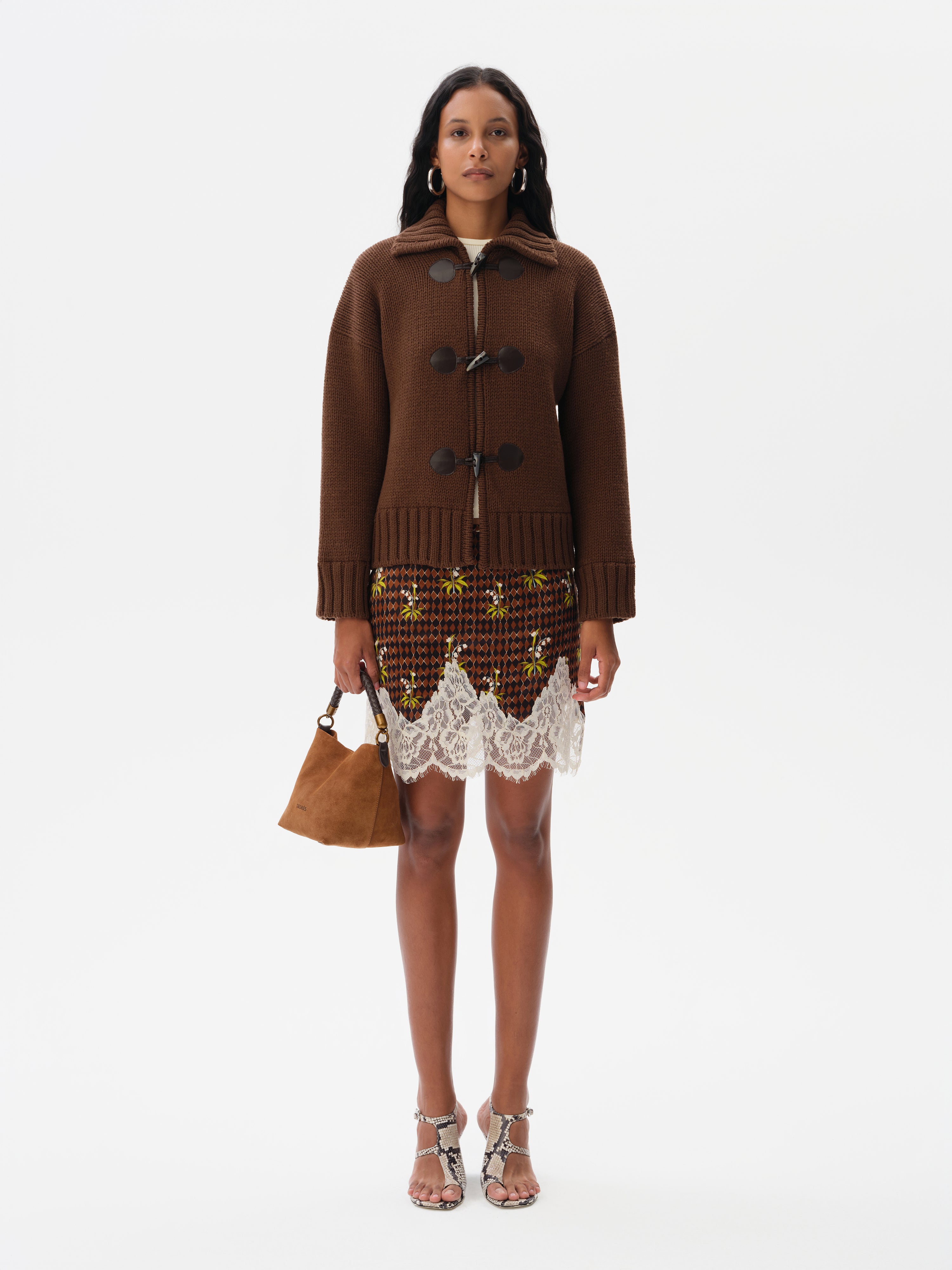 OLLIE - Wool blend cardigan with printed satin lining